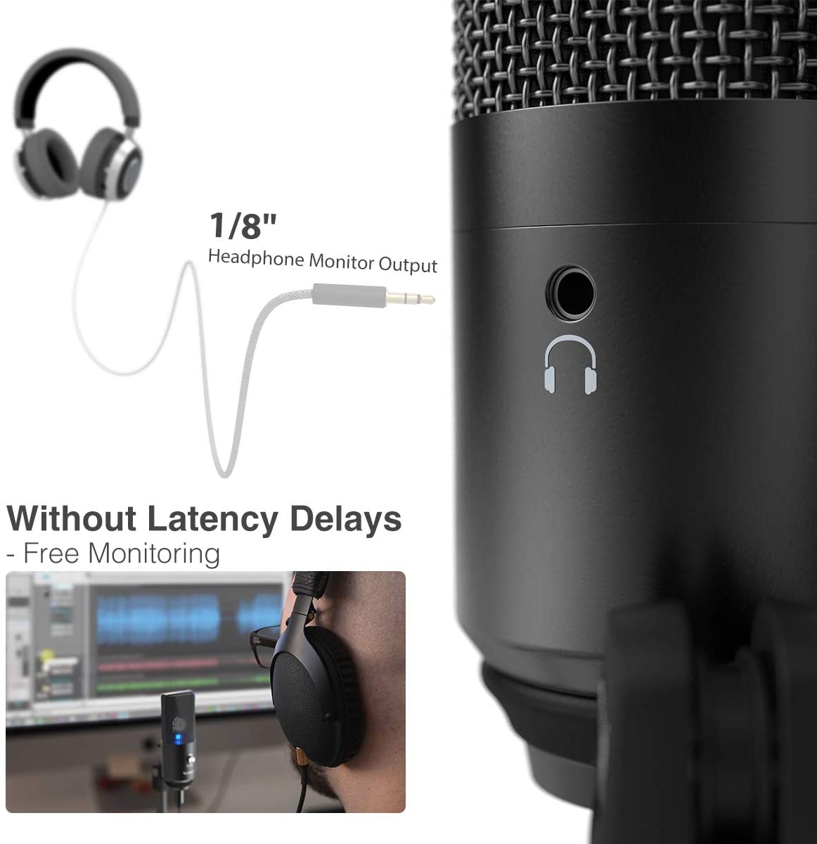 Fifine K670B USB Podcast Microphone with Headphone Monitoring & 3.5mm Jack - Professional USB Condenser Mic for Gaming, YouTube, Discord, Streaming & Voice Recording