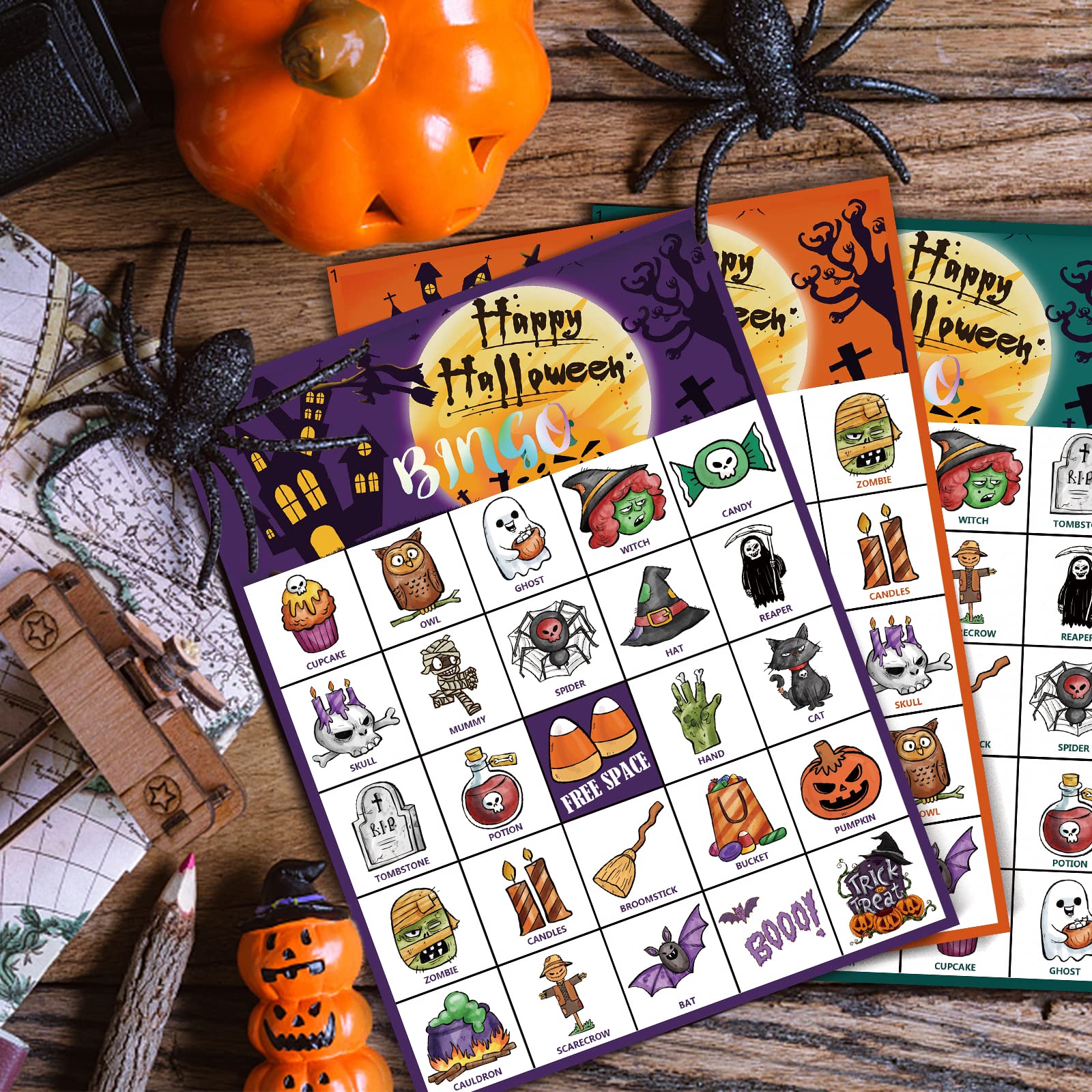 VESPRO 46PCS Halloween Bingo Game Set for 30 Players - Fun Halloween Party Games for Kids, Classroom Activities & Family Gatherings - Perfect for Halloween Parties, School Events and Spooky Game Nights