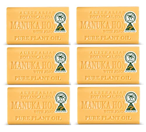 Australian Botanical Soap - Natural Manuka Honey & Jojoba Oil (6 Bars) for Sensitive Skin & Daily Moisturizing | Handmade Organic Soap for Dry Skin Care & Relaxing Bath Time
