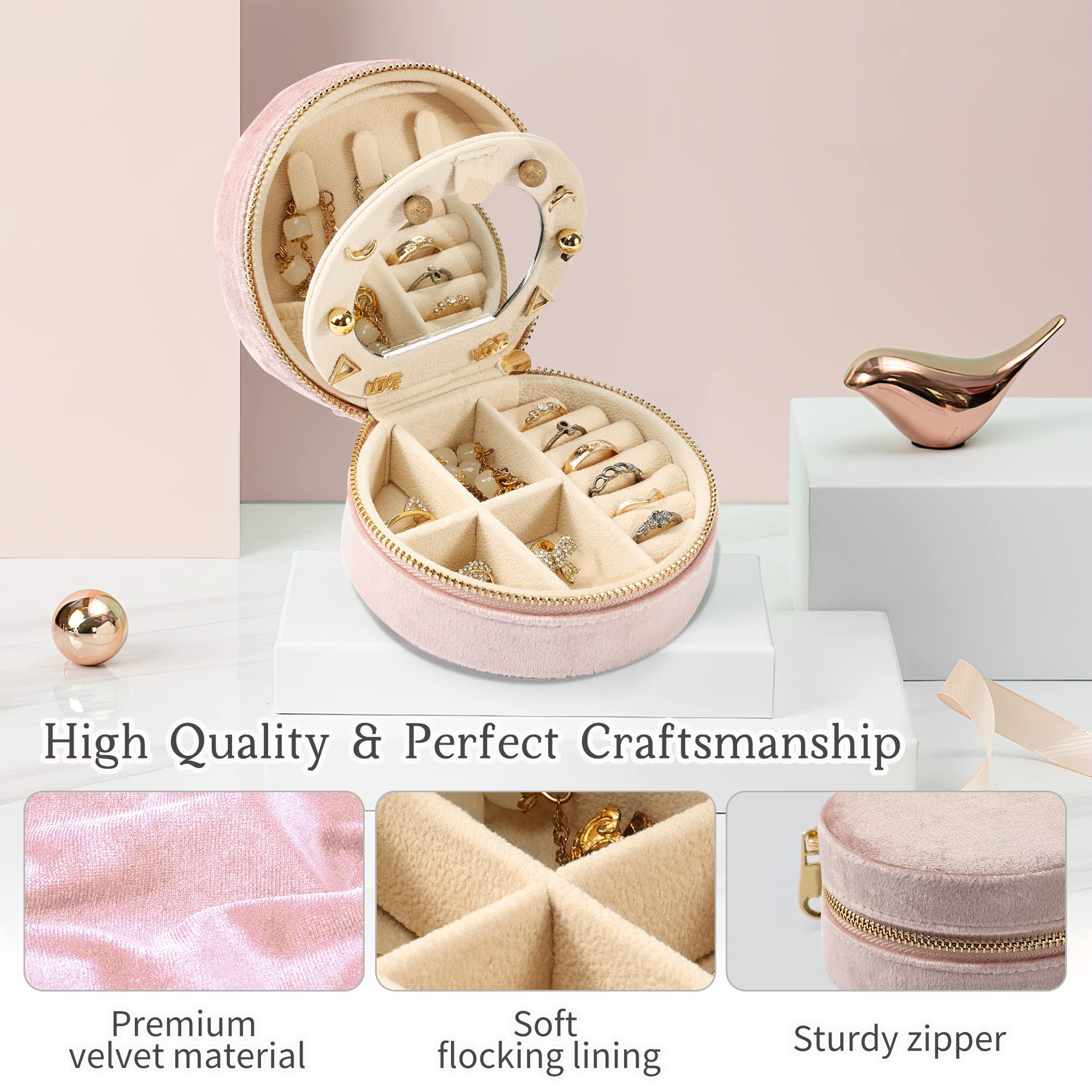 Dajasan Velvet Jewelry Box - Mini Travel Jewelry Organizer with Mirror, Portable Jewelry Case for Women & Girls (Pink) | Perfect for Travel, Home Storage & Gift Giving