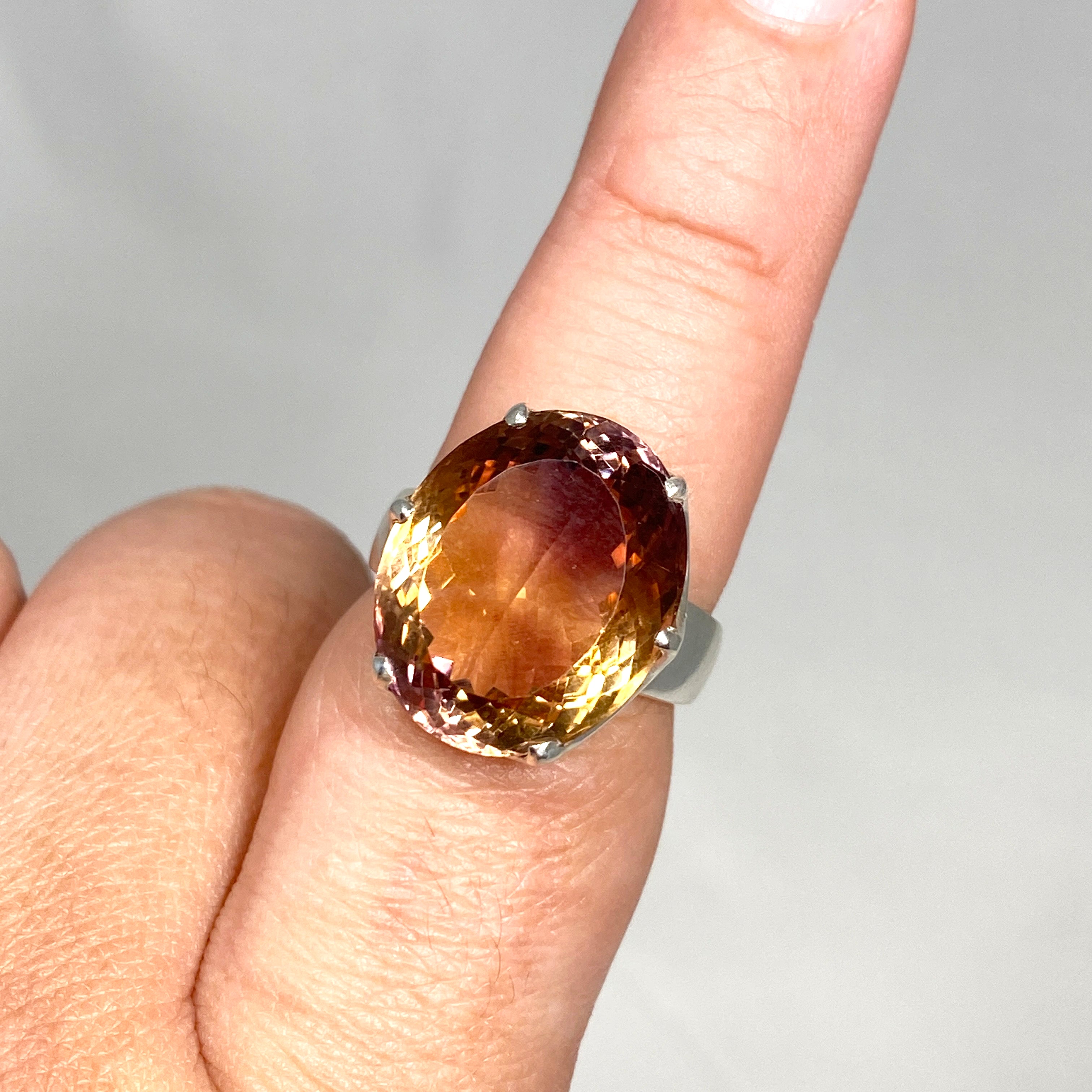Ametrine Oval Faceted Ring Size 8.5 - Natural Gemstone Jewelry for Women, Elegant Purple & Yellow Gold Plated Wedding Band - Perfect for Engagement, Anniversary & Special Occasions