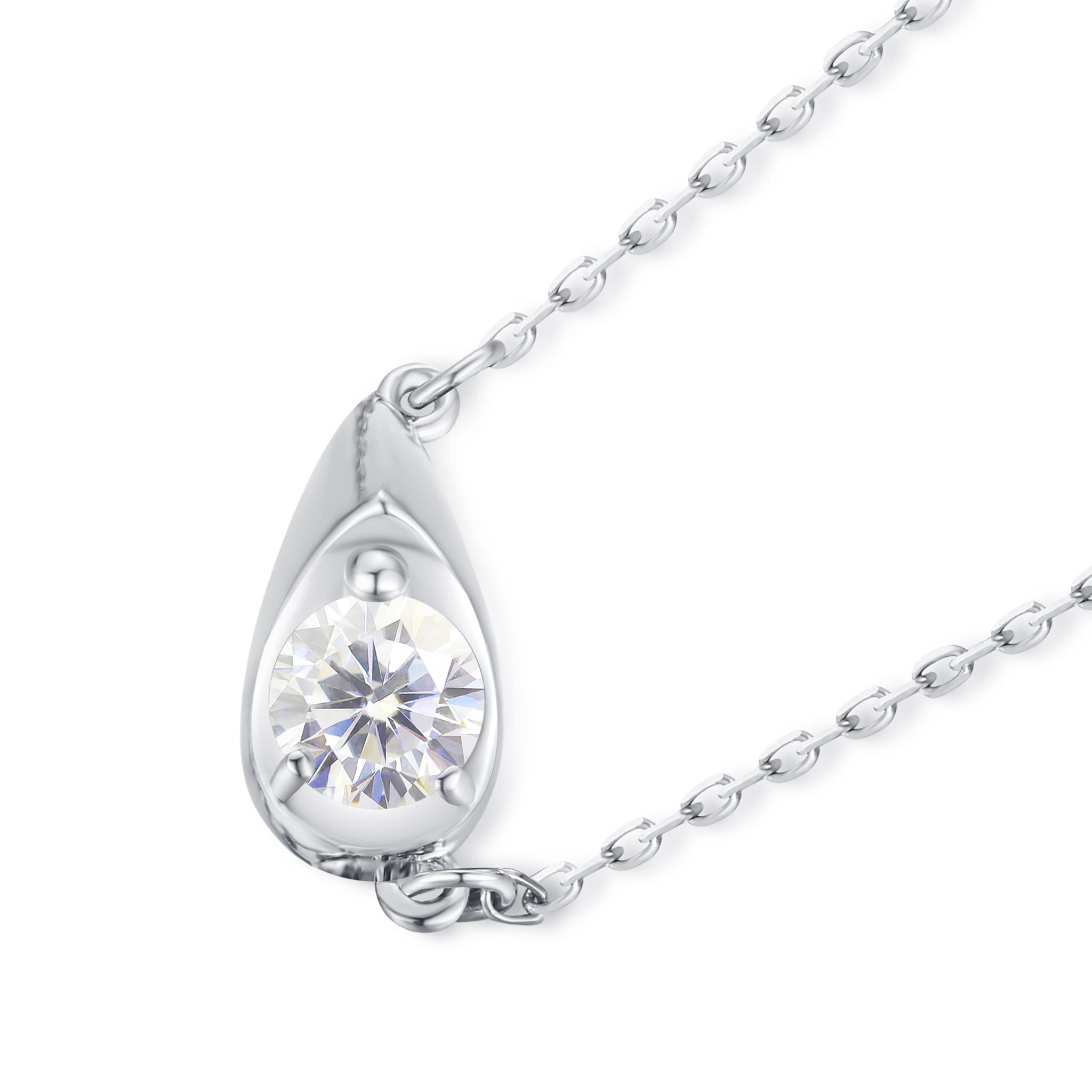 GIA Certified Diamond Necklace Pendant - Dainty Layering Charm Necklace with Sideways Teardrop Design - April Birthstone Moissanite Jewelry for Women - Perfect for Everyday Wear, Gift Giving & Special Occasions