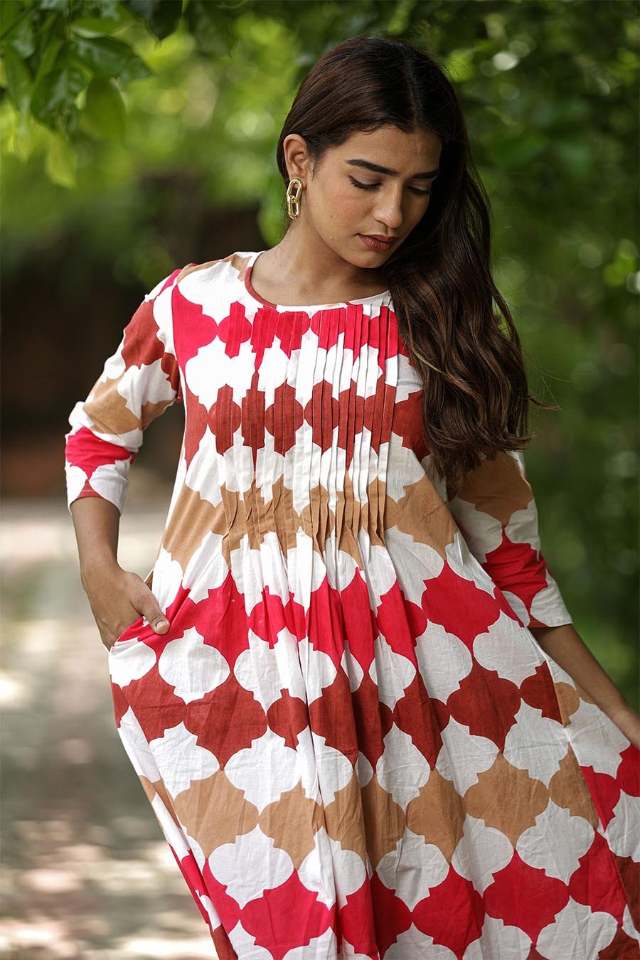 SootiSyahi 'A Colourful Vibe' Cotton Handblock Printed Dress - Boho Chic Summer Dress for Women, Perfect for Beach Vacations, Festivals & Casual Outings