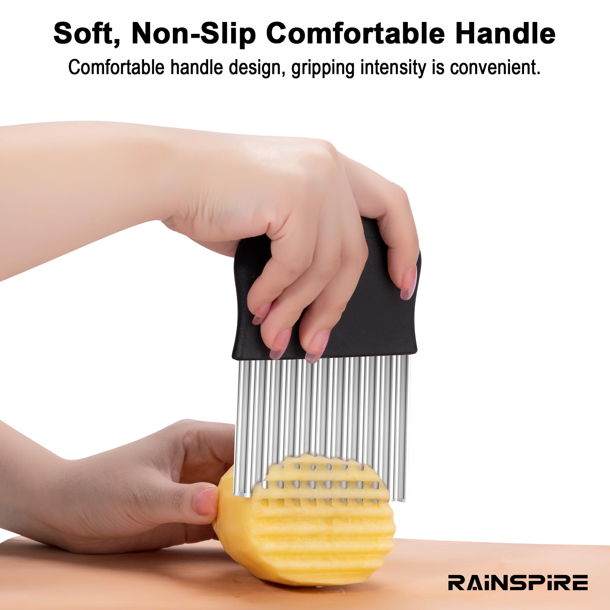 Rainspire Stainless Steel Crinkle Cutter Knife - Professional Wavy Vegetable Slicer for Potatoes, Carrots & More - Perfect for French Fries, Garnishes & Creative Food Presentation