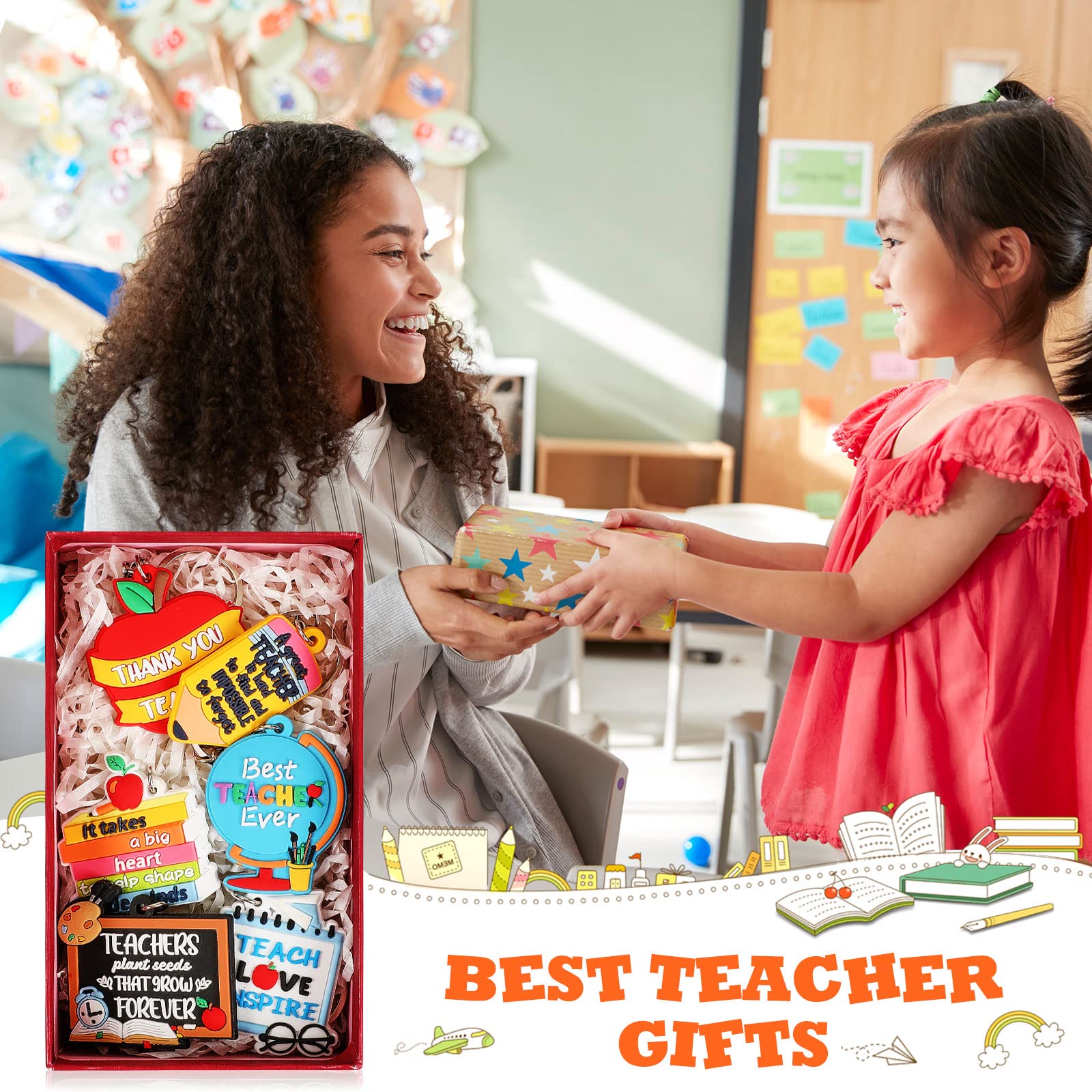 Henoyso 60 Pcs Teacher Keychain Bulk - Appreciation Gifts for Women Teachers - Classroom & Thank You Gifts