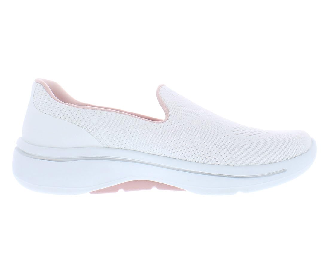 Skechers Women's Go Walk Arch Fit Imagined Sneaker - Lightweight Walking Shoes for Women with Arch Support, Comfortable Slip-On Design in White/Light Pink, Size 6 | Perfect for Walking, Travel & Everyday Wear