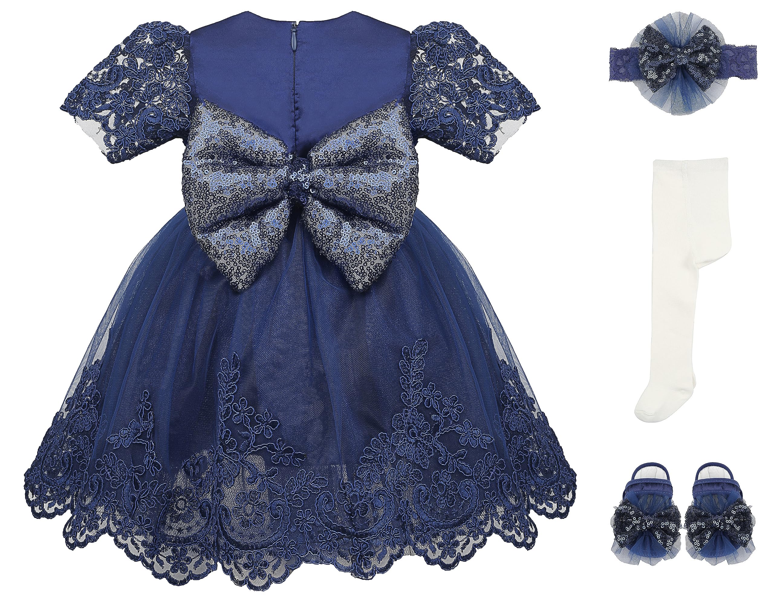 Lilax Baby Girl Newborn Lace Princess Wedding Party Dress Gown 4-Piece Deluxe Set - Perfect for Christening, Birthday, Photo Shoots & Special Occasions