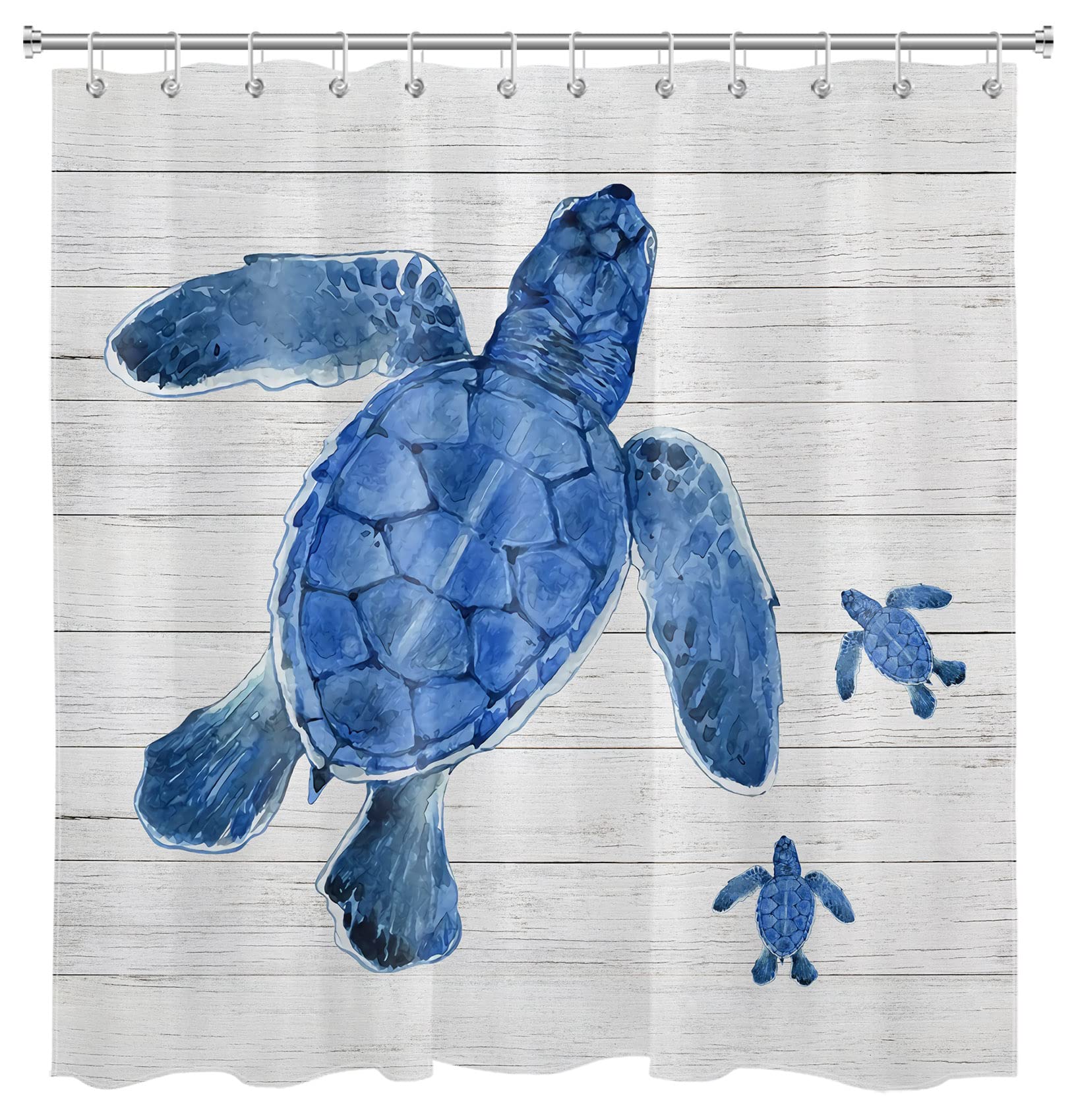 HVEST Sea Turtle Shower Curtain - Rustic Plank Bathroom Decor, Teal Ocean Animal Print Polyester Waterproof Fabric with Hooks (72x78 Inches) - Perfect for Beach Theme Bathrooms & Coastal Home Decor