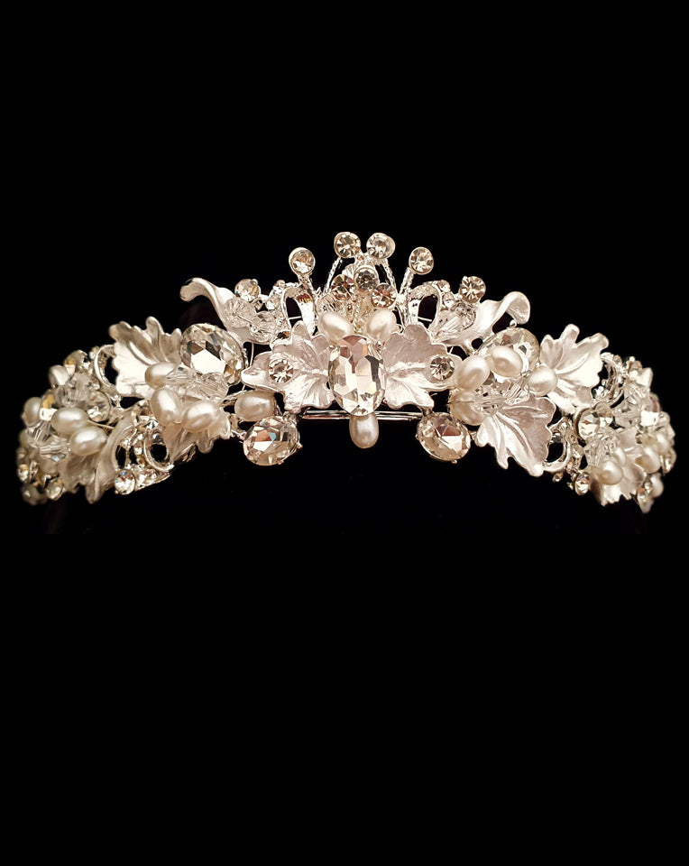 Elegant Silver Leaf Crown for Weddings & Bridal Headpieces | Joie by Johnny B Collection at Kezani | Perfect for Bridal Accessories, Boho Weddings & Special Occasions