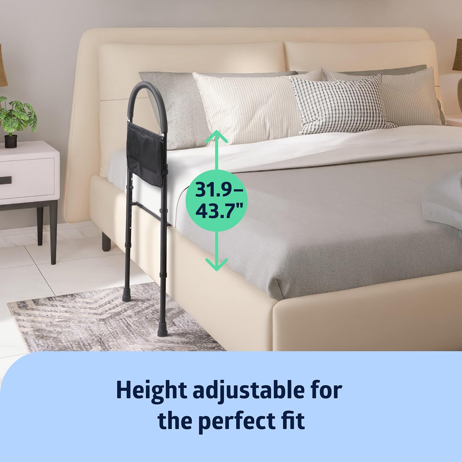 Adjustable Bed Assist Bar for Elderly & Disabled - Sturdy Support Rail for Safe Transfer, Sitting & Standing - Home & Hospital Use