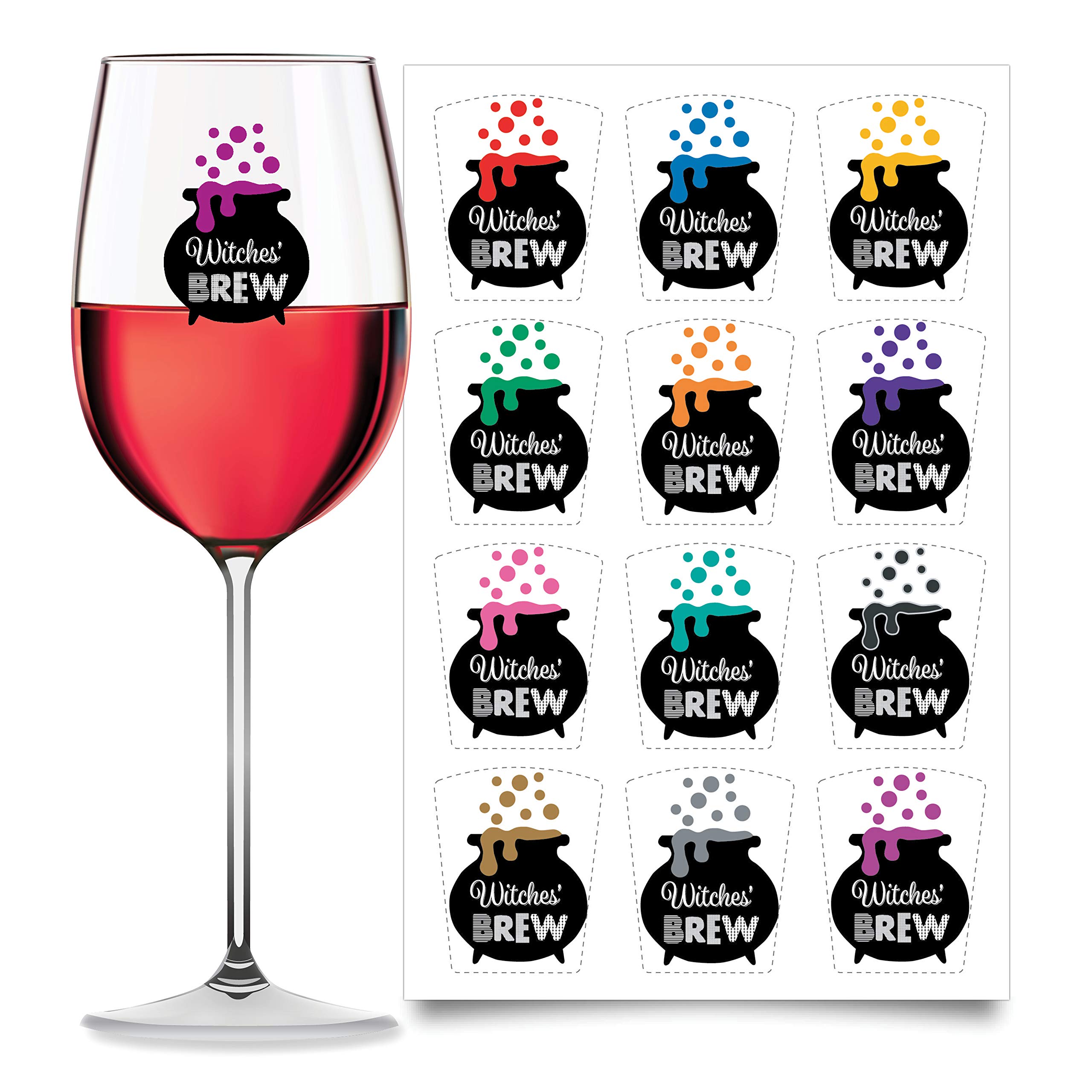 12-Piece Halloween Reusable Static Cling Drink Markers - Witch's Brew Cup Labels for Party, Bar & Home Decor (Perfect for Halloween Drinks, Cocktails & Beverage Identification)