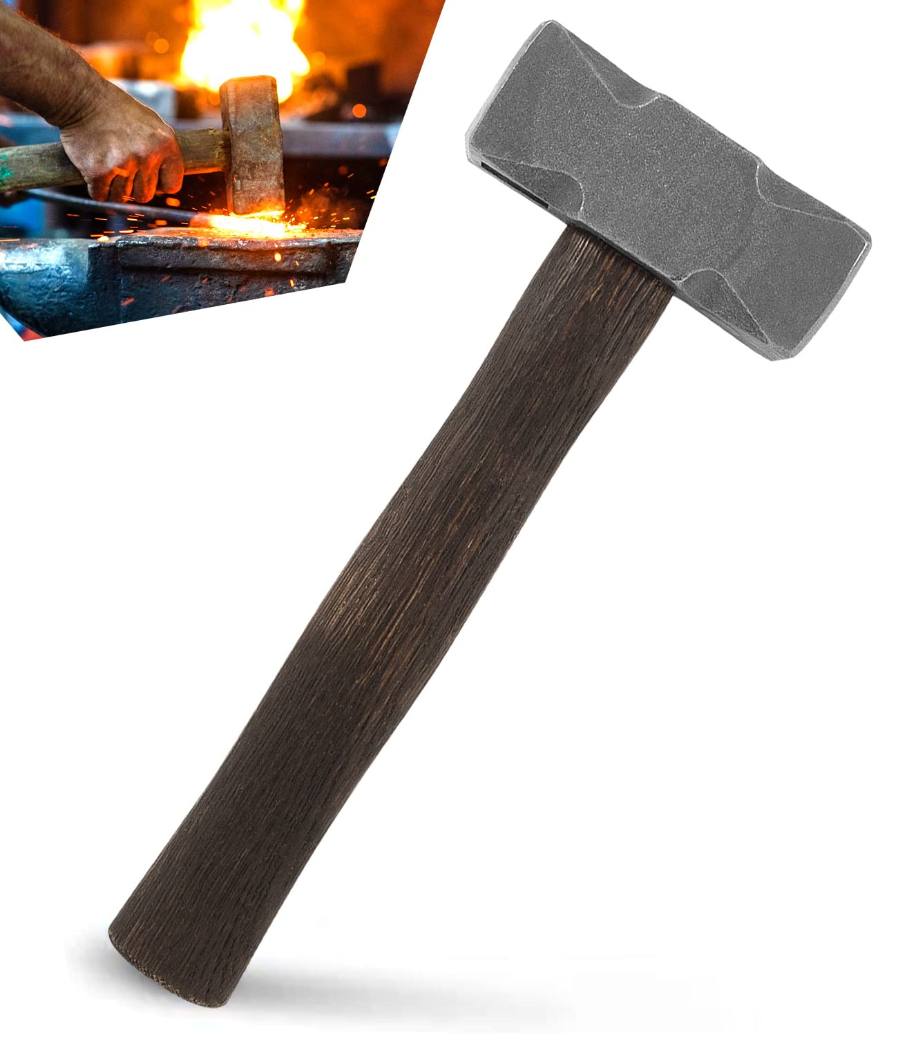 2.2LB Handmade Square Forge Hammer for Blacksmithing, Farrier & Knife Making - Professional Metalworking Tool for Shoeing Horses, Blade Crafting & DIY Forging Projects
