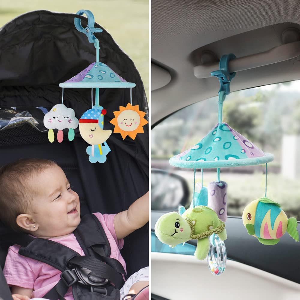 Soft Rattle Baby Pram Mobile Toys for Playpen - Car Roof Handle Toy for Newborns 0-12 Months (Sky Blue) | Perfect for Crib, Stroller & Baby Gym Entertainment