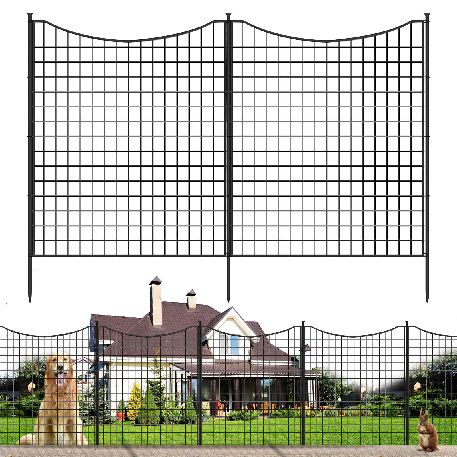 12-Panel Rustproof Metal Dog Fence for Outdoor Yard - 33 Inch Tall x 26 Ft Long No-Dig Garden Fencing with Ground Stakes - Durable Animal Barrier for Dogs, Rabbits & Pets - Perfect for Patio, Lawn & Backyard Protection