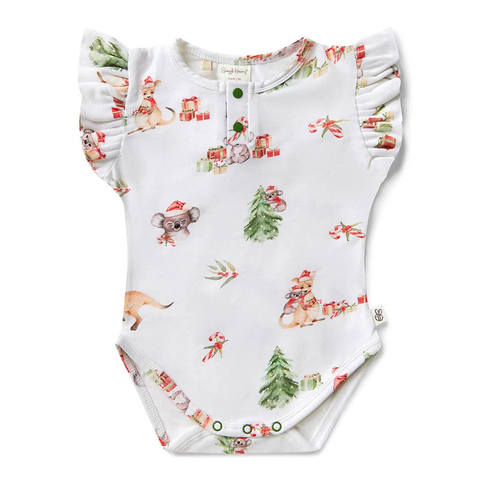 Organic Baby Bodysuit with Frill - Snuggle Hunny Short Sleeve Kangaroo & Koala Print - Perfect for Playdates, Photo Shoots & Everyday Comfort