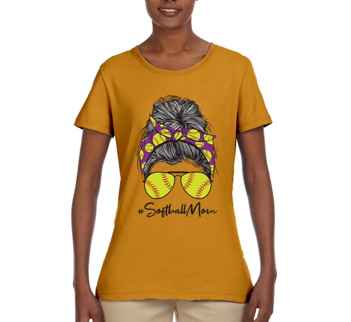 Messy Bun Softball Mom T-Shirt - Cute Graphic Tee for Baseball Moms, Team Spirit Apparel - Perfect for Game Day, Mother's Day Gifts & Casual Wear