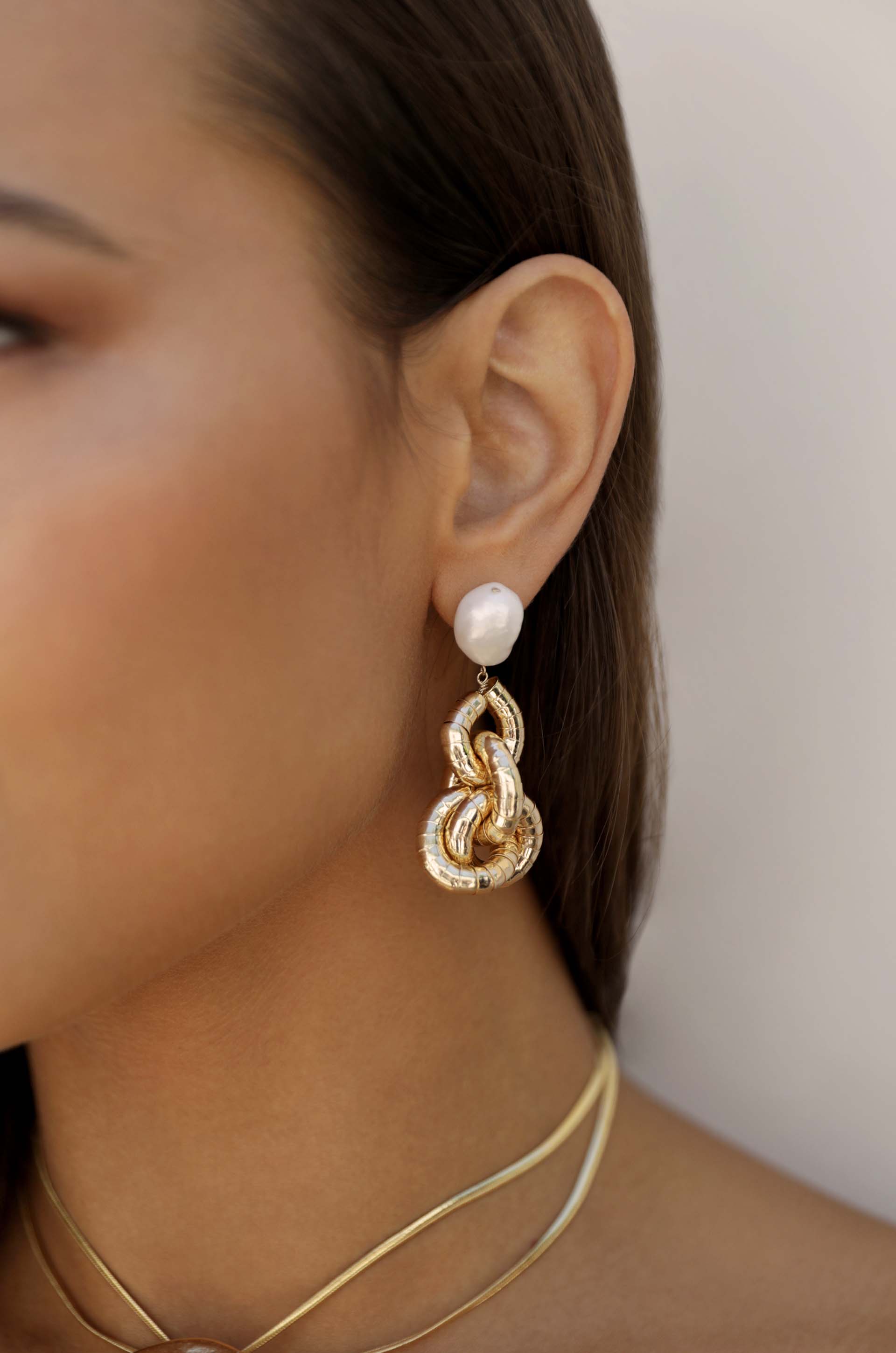Liquid Gold Pearl Drop Earrings for Women - 14K Gold Plated Dangle Earrings with Freshwater Pearls - Perfect for Weddings, Parties & Special Occasions