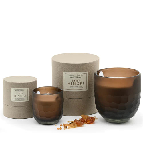 Premium Amber Hinoki Apiary Candle 350g - Natural Beeswax & Japanese Cypress Scent - Handcrafted by Apsley and Company - Perfect for Relaxation, Spa Days & Home Aromatherapy
