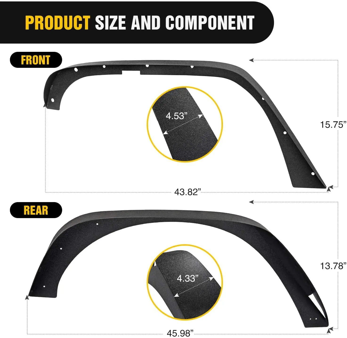 Jeep Wrangler JK Fender Flares Kit (2007-2018) - Front & Rear Replacement for Off-Road Protection & Style - Perfect for Trail Riding & Custom Builds