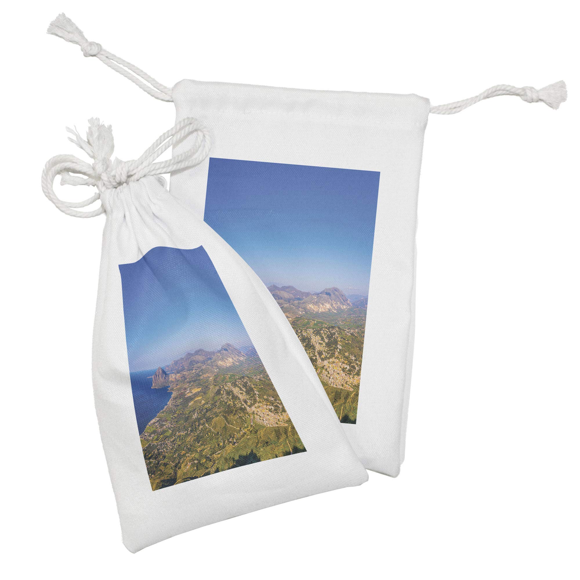 Ambesonne Sicily Fabric Pouch Set of 2 - Aerial View of Sicilian Coast & Monte Cofano - Small Drawstring Travel Bag for Toiletries, Makeup, Jewelry & Gifts (9