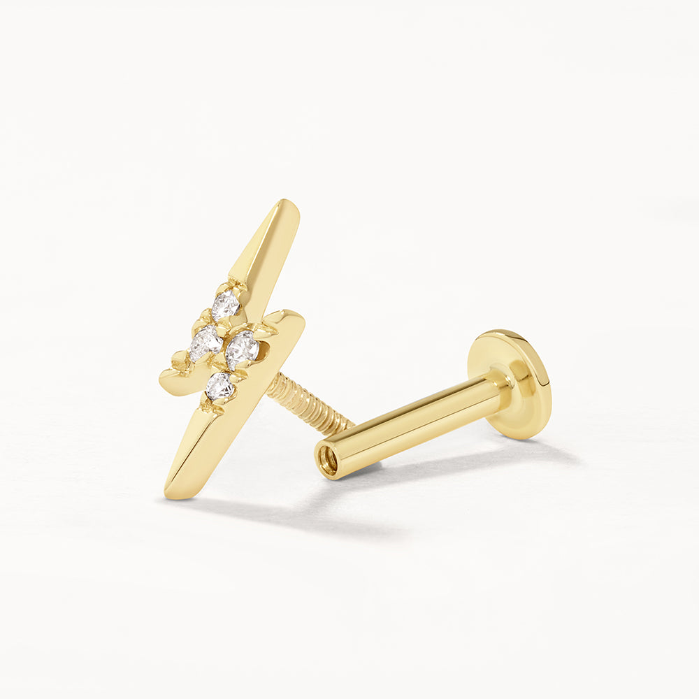 10k Gold Diamond Lightning Bolt Helix Single Stud Earring - Perfect for Piercings, Gifts & Everyday Wear