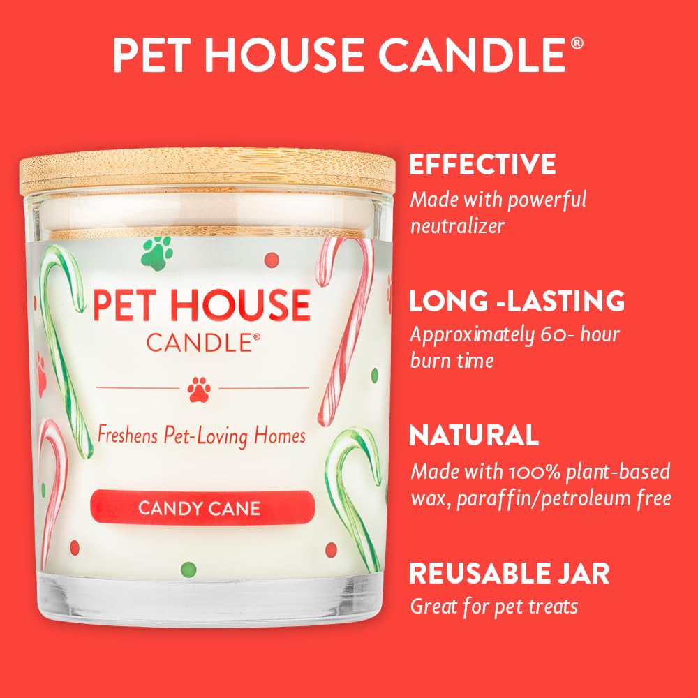 One Fur All Pet House Soy Candle - Natural Plant-Based, Clean Burning Scented Candle for Home | Long-Lasting Pet Odor Eliminator | Candy Cane Fragrance | Perfect for Living Rooms, Bedrooms & Pet Spaces