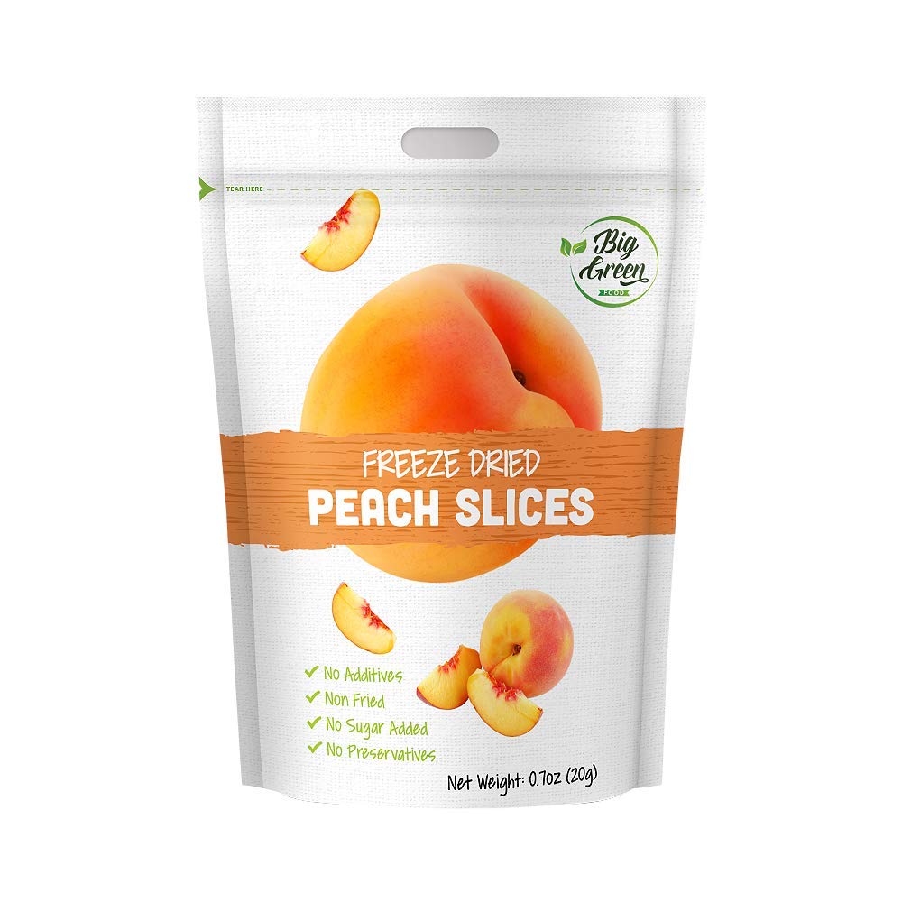 Organic Freeze-Dried Peaches - Big Green Healthy Snacks, Natural Flavor, No Sugar Added (6 Pack) | Perfect for Hiking, Camping & On-the-Go Nutrition