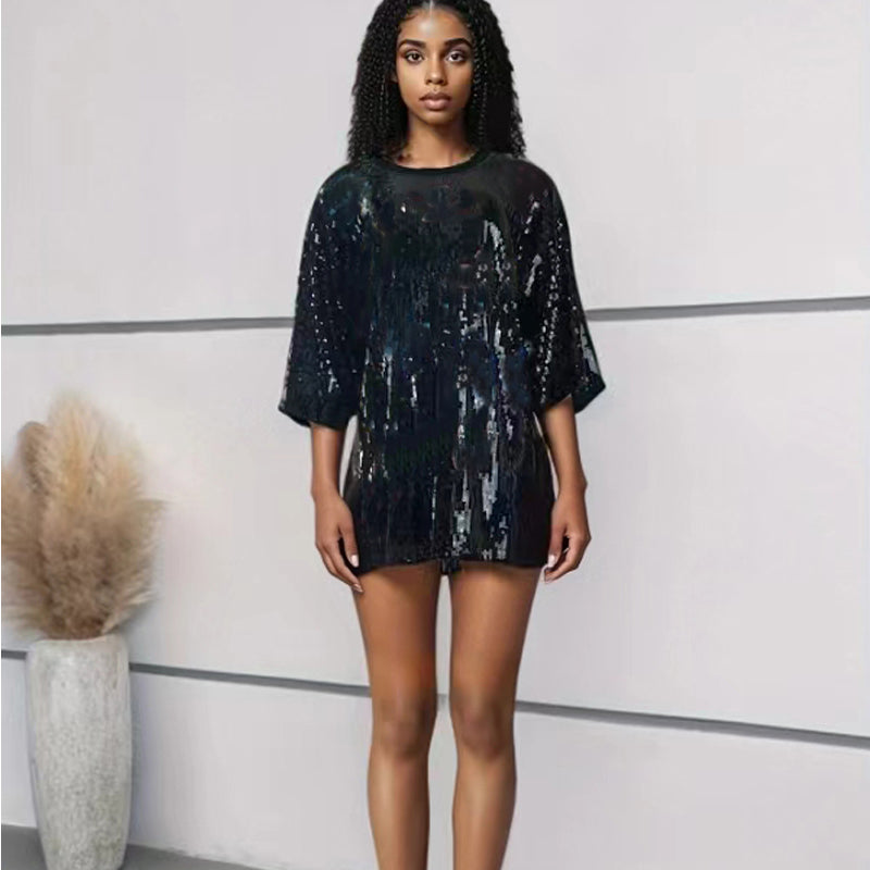 Sparkly Sequin Loose Fit Summer Dress for Women - Beach Party, Vacation & Casual Wear