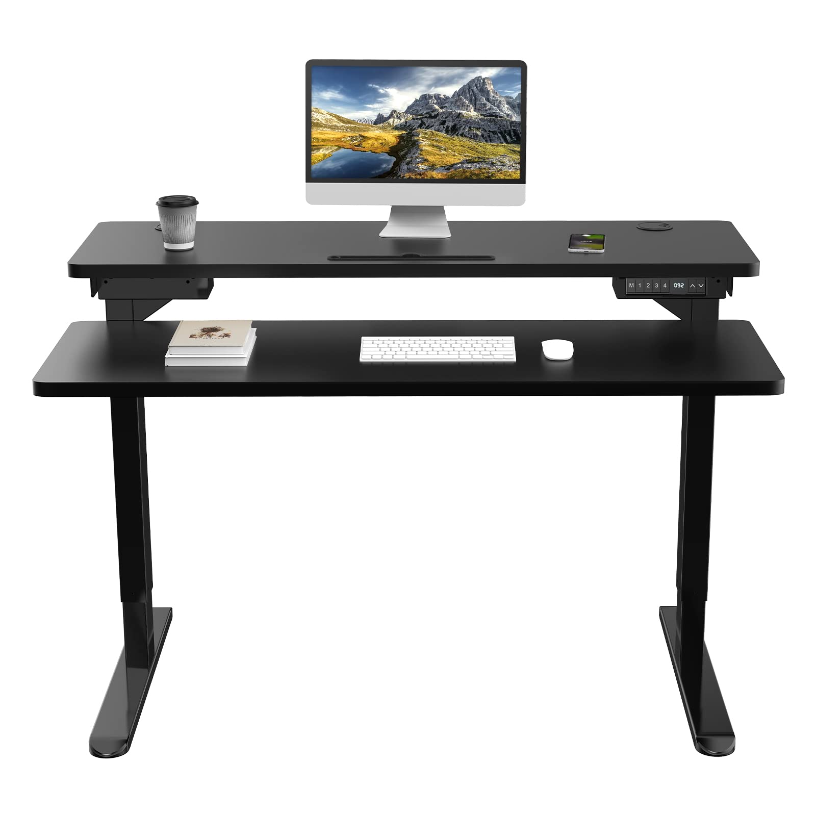 ErgoMore Dual Motor Electric Standing Desk - 3-Stage Height Adjustable with 4 Memory Presets & USB Charging Ports | Home Office Workstation for Remote Work, Gaming & Study (48x24 Inches)