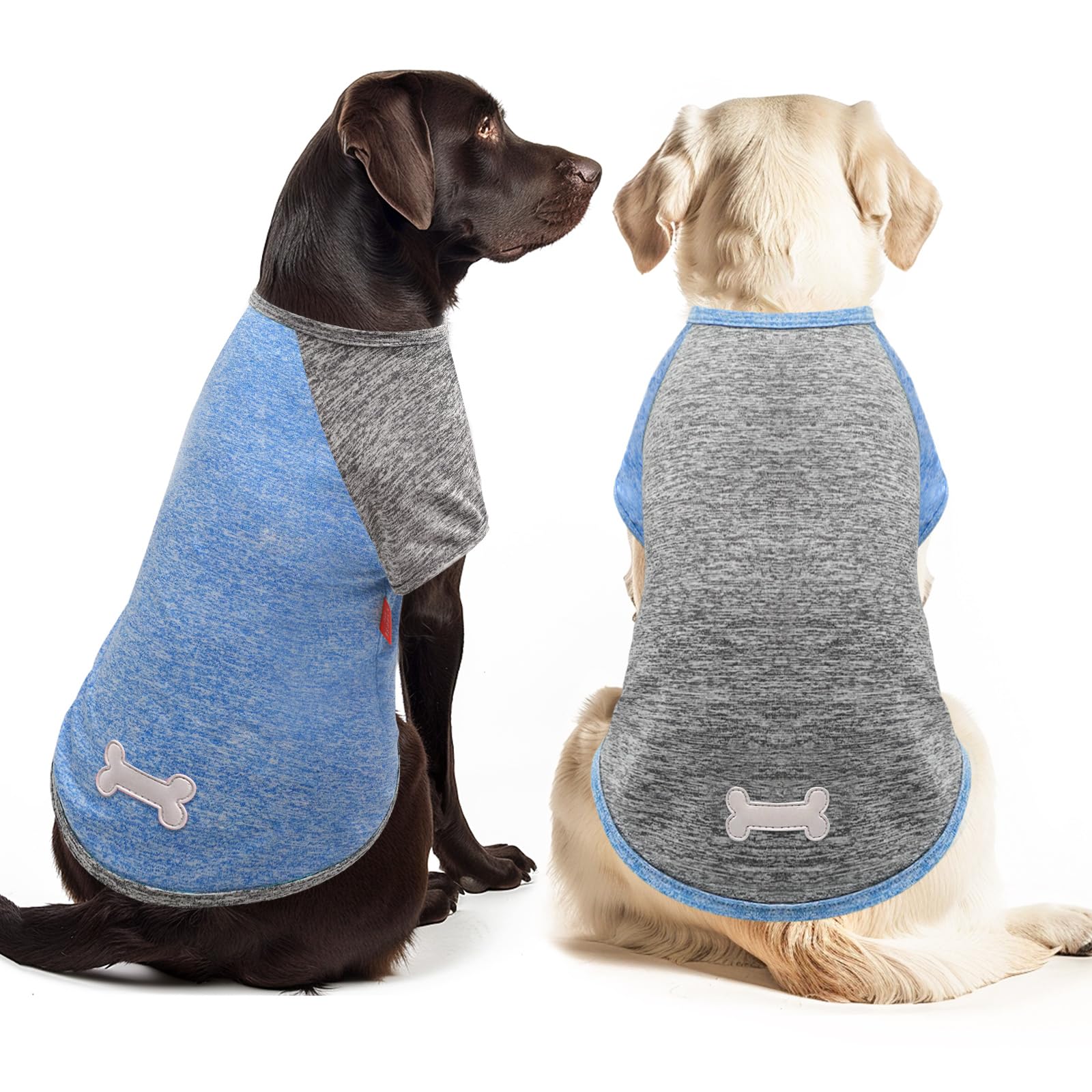 KYEESE 2 Pack Quick Dry Breathable Stretchy Dog T-Shirts with Reflective Label & Raglan Sleeves - Large Dog Clothes for Walking, Running & Outdoor Activities (Blue+Grey, 3XL)