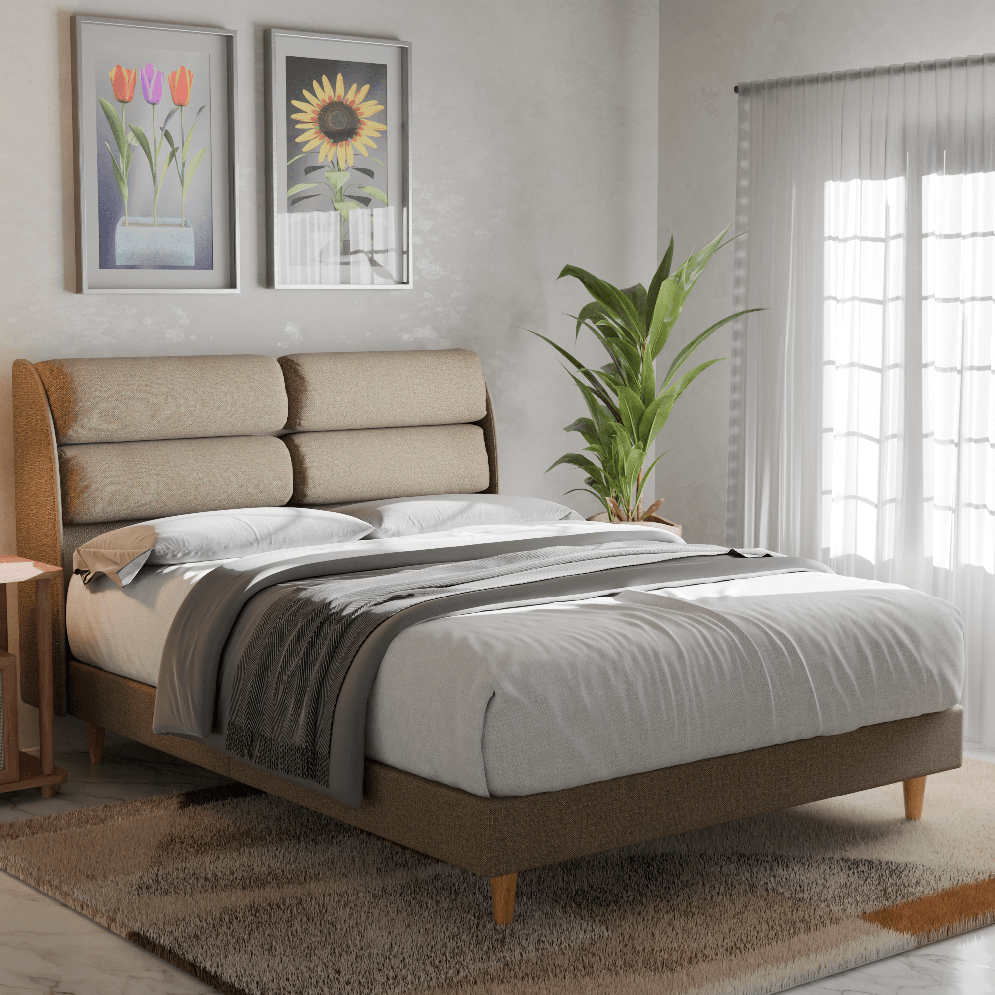 Fobbee Waterproof Fabric Bed Frame - Queen Size Platform Bed with Sturdy Metal Legs, Easy Assembly, No Box Spring Needed - Perfect for Bedrooms, Dorms, and Guest Rooms