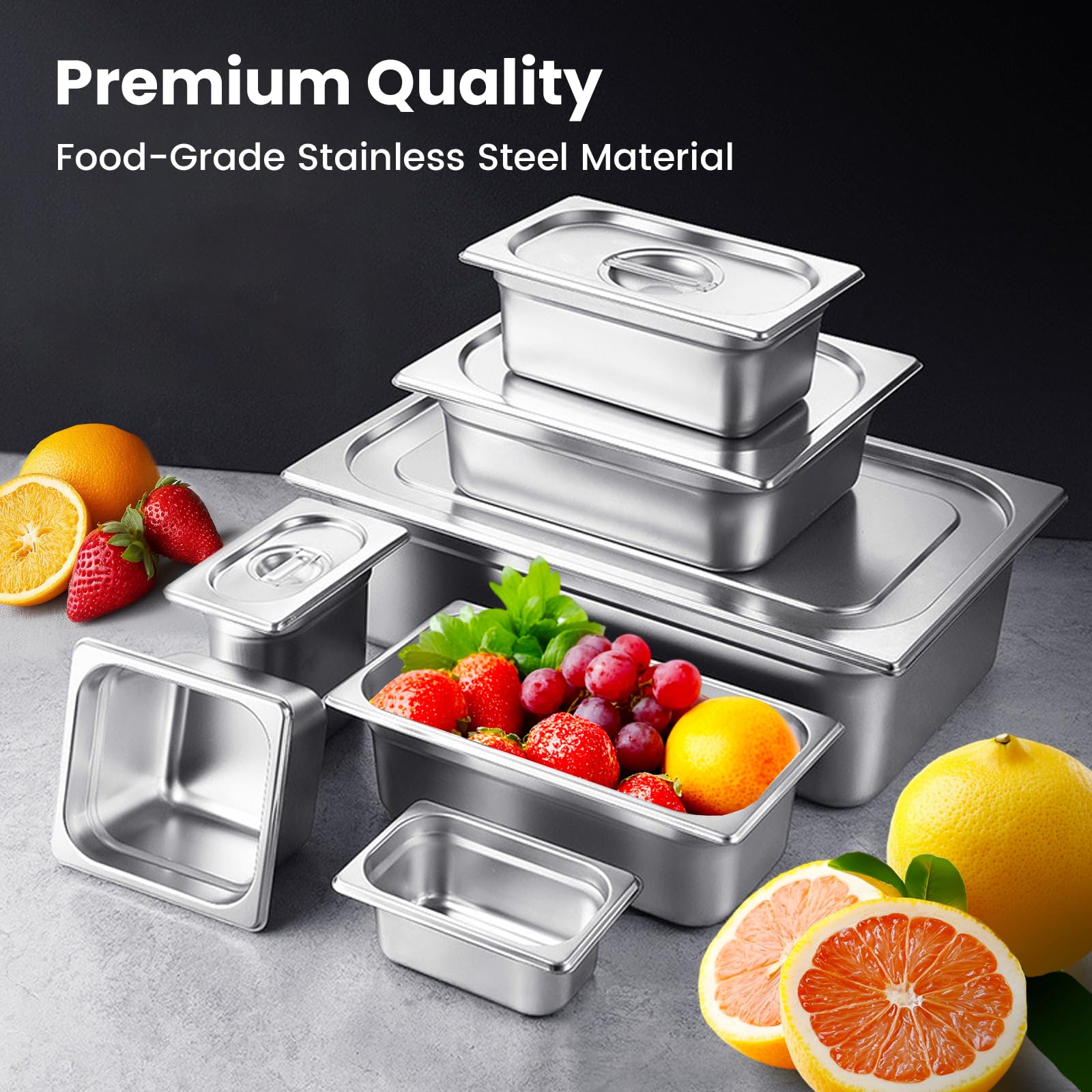 6-Piece Full Size Steam Table Pan Set 4 Inch Deep - Commercial Grade Stainless Steel Food Pans, Dishwasher & Oven Safe - Perfect for Catering, Buffet, Restaurant, Salad Bar & Food Service Industry
