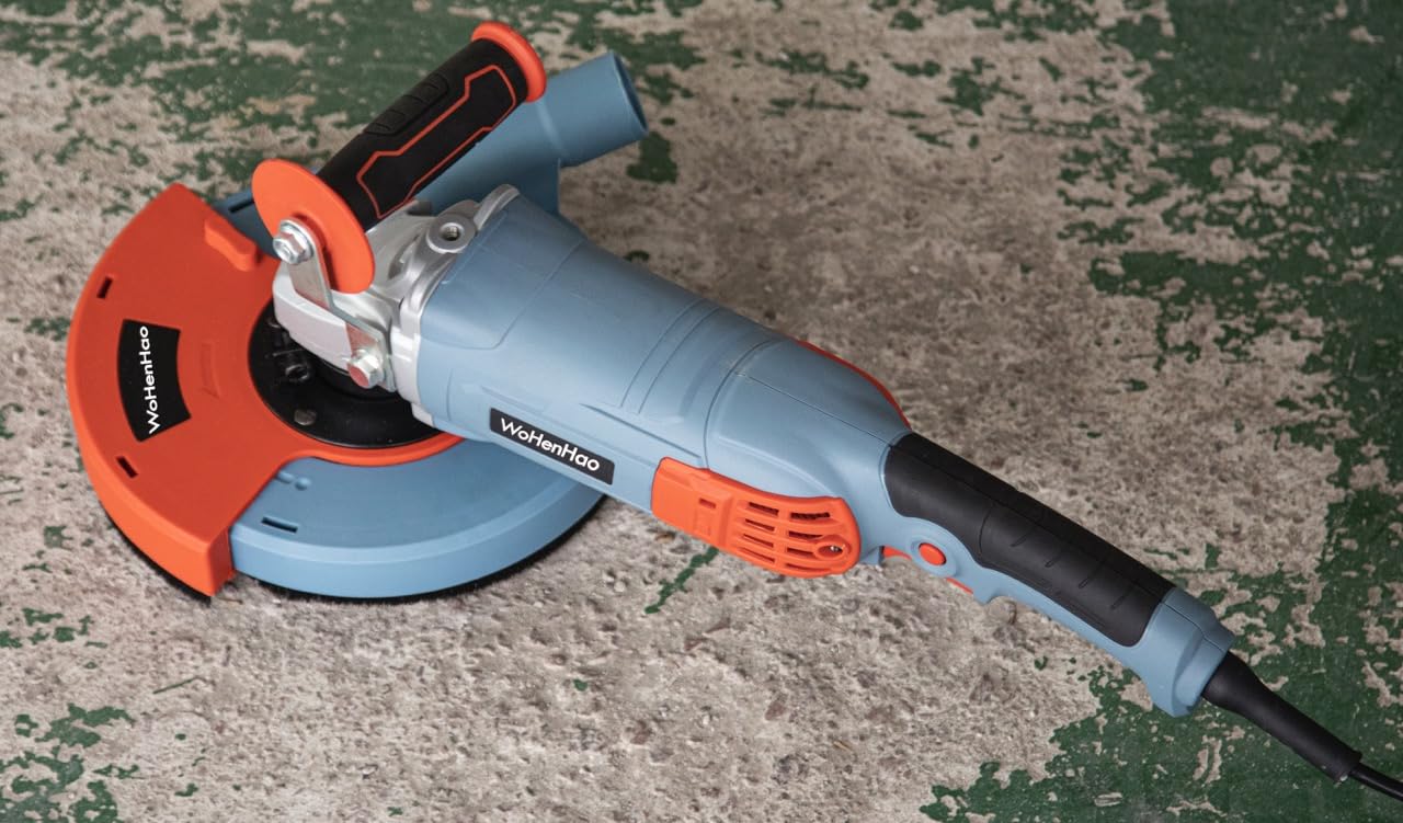 7 Inch Concrete Grinder Set with Dust Extraction Shroud & Diamond Grinding Wheel - Professional Tile Adhesive Removal Machine for Floor Resurfacing, Renovation & DIY Projects