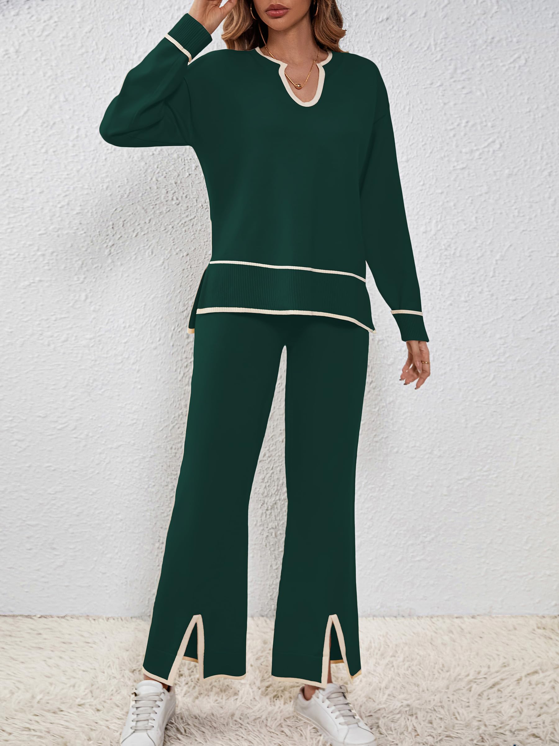 SuperPrity Women's 2-Piece Lounge Sets - Soft Knit Top & Wide Leg Pants Matching Sweatsuit Outfits | Cozy Fall Fashion 2024 | Perfect for Home Relaxation, Casual Outings & Travel