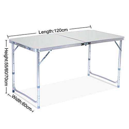 U-Kiss 4ft Aluminum Folding Picnic Table - Adjustable Height, Portable & Lightweight with Carry Handle - Perfect for Indoor/Outdoor, Camping, BBQ, Beach & Tailgating Parties