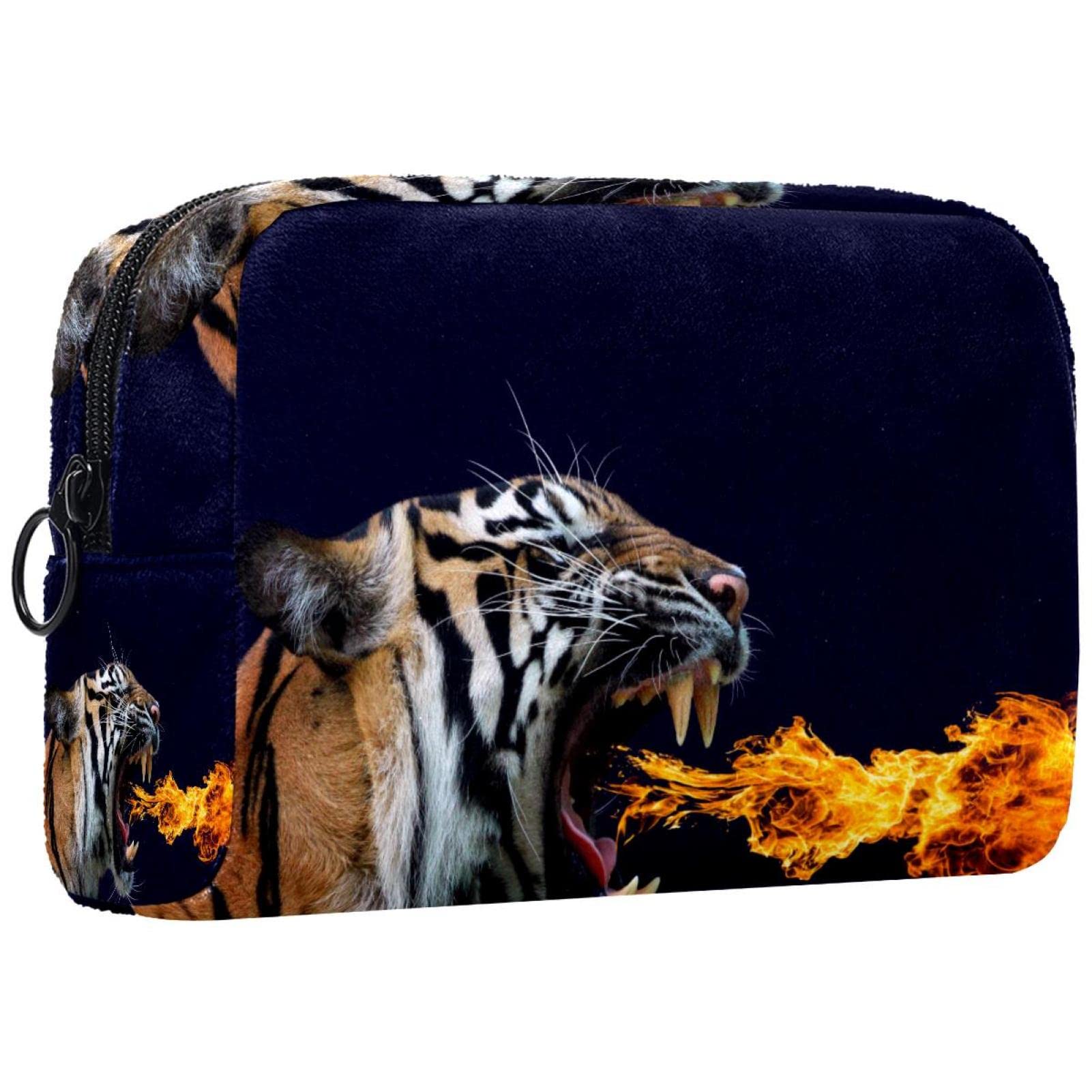 Small Makeup Bag for Women - Cute Travel Cosmetic Bag with Angry Tiger Fire Print | Perfect for Makeup Storage, Travel Organizer & Gift Idea