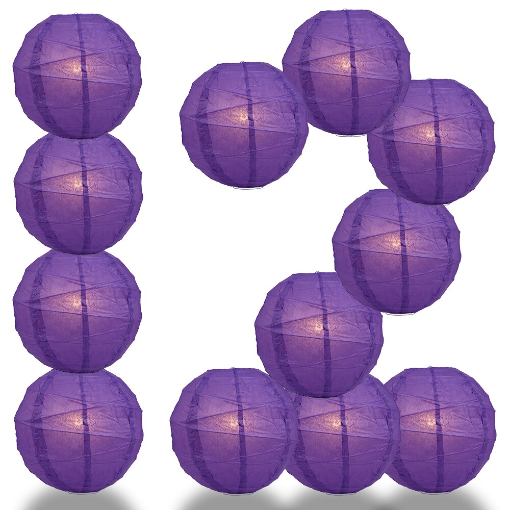 12 Pack 16 Inch Royal Purple Free Style Ribbing Round Paper Lanterns for Party Decorations, Wedding, Birthday, Home Decoration and Indoor Outdoor Lighting