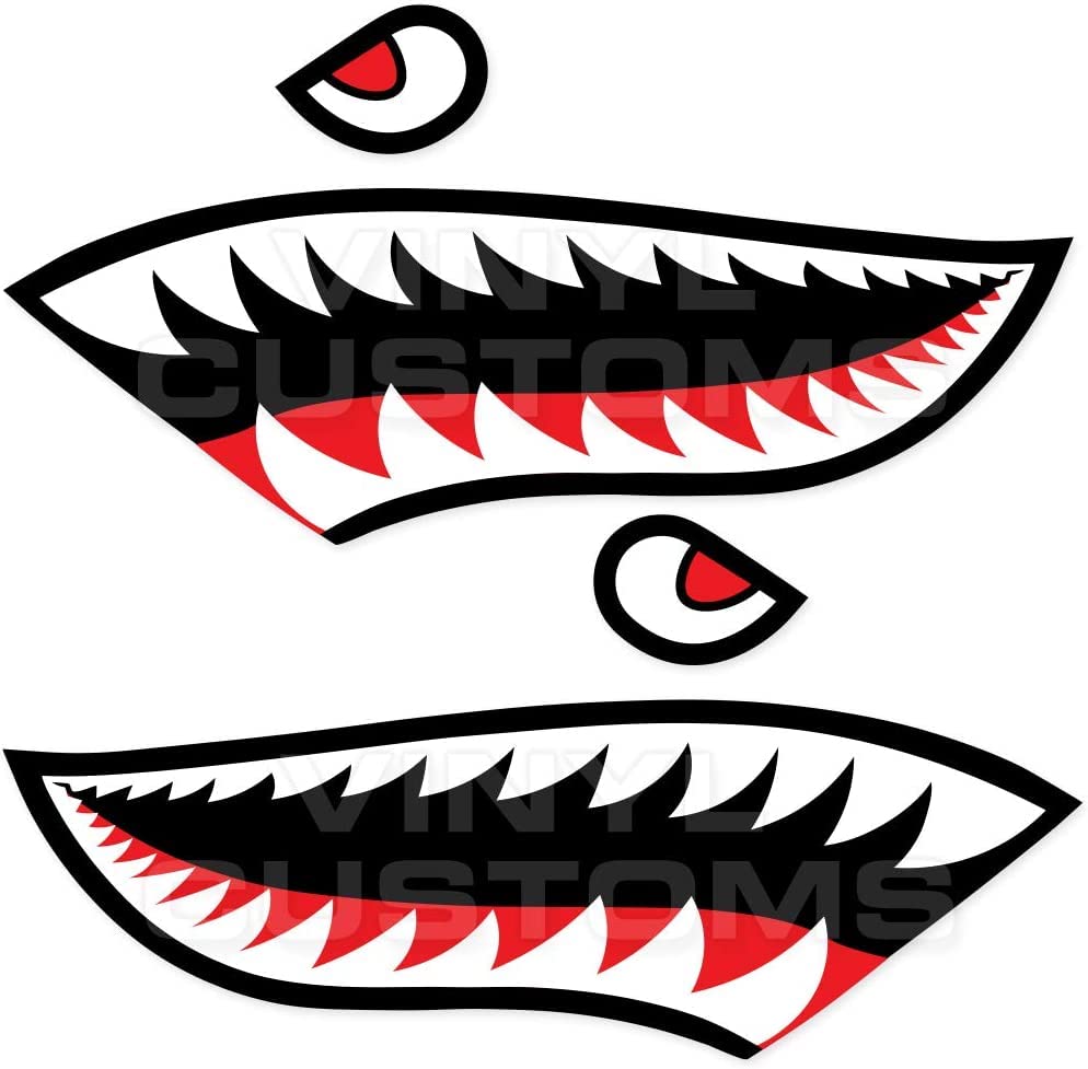Flying Tigers P-40 Warhawk Shark Teeth Decal Stickers Set - 5 Inch (2 Pairs) - Perfect for Model Kits, RC Planes, Laptops & DIY Projects