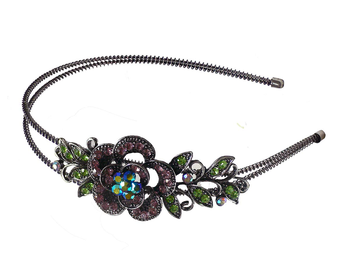 2-Pack Crystal Flower Headbands for Women & Girls - Elegant Metal Wire Hair Accessories for Weddings, Parties & Everyday Styling
