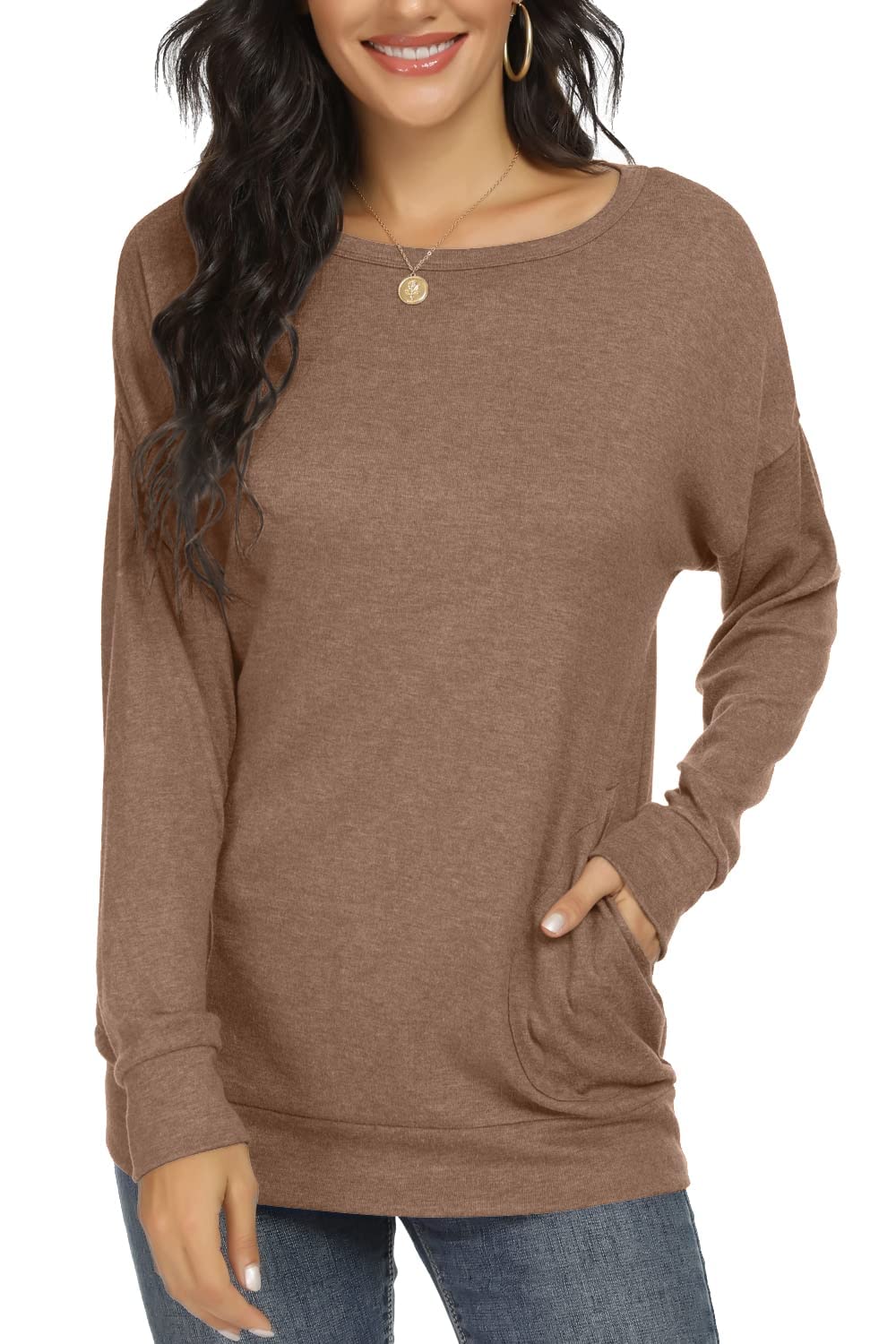 Women's Long Sleeve Casual Tops - Elegant Tunic Blouse with Pockets for Work, Office & Everyday Wear | Fashionable & Comfortable Women's Shirts