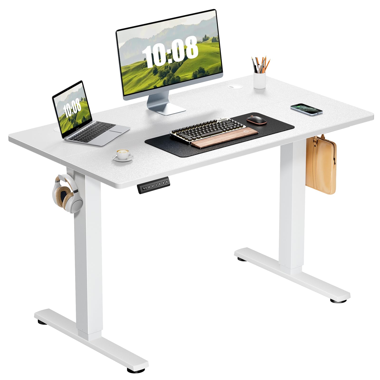 Sweetcrispy Electric Adjustable Height Standing Desk - 40 x 24 inch Sit Stand Workstation with Splice Board, Ergonomic Home Office Desk with 2 Hooks & Cable Management | Perfect for Remote Work, Gaming & Study Setup