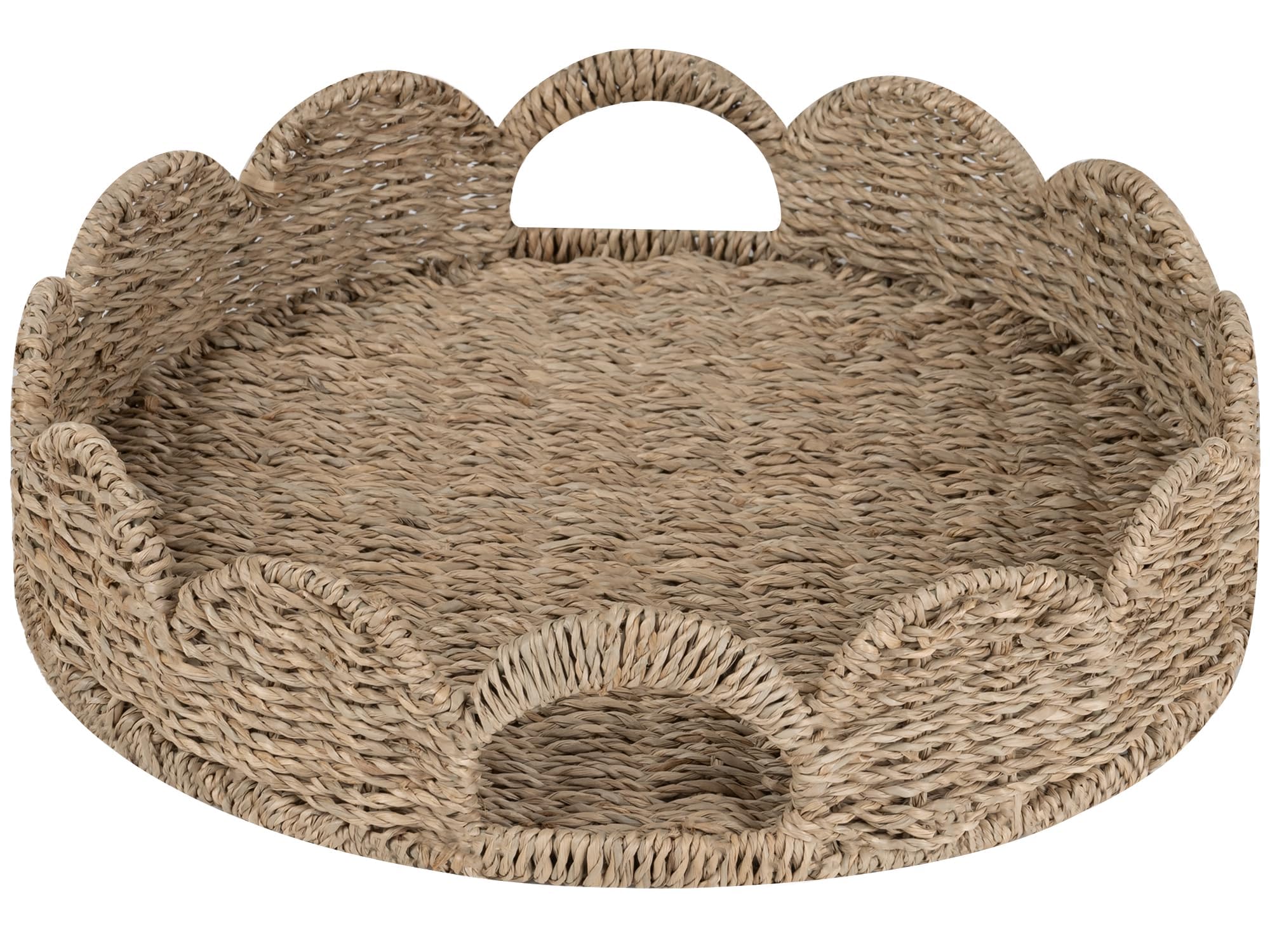 Round Wicker Rattan Serving Tray with Handles - 13