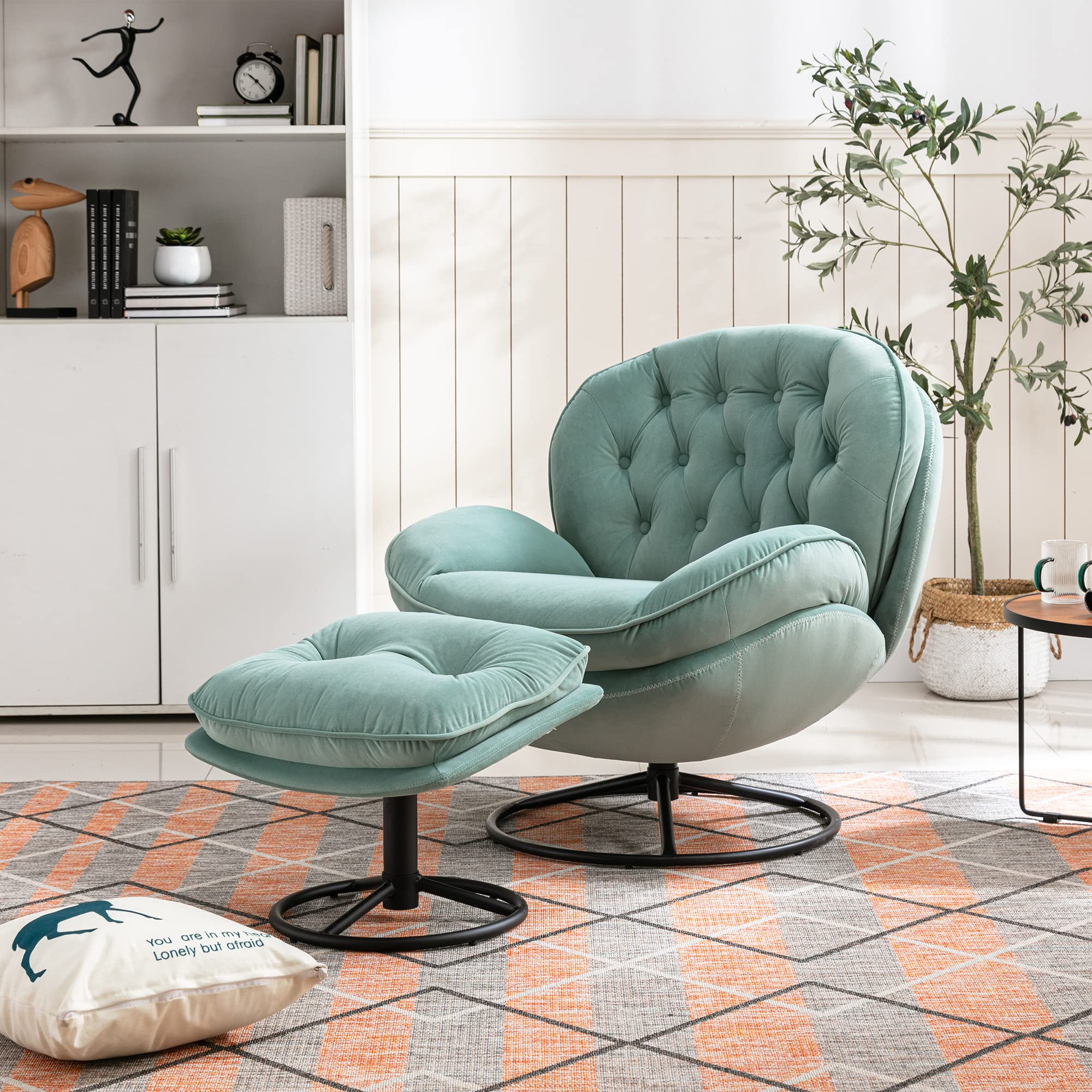 Velvet Swivel Accent Chair with Ottoman - Cozy Lounge Chair for Living Room, Bedroom & Reading Nook - Modern Upholstered TV Chair & Lazy Sofa - Perfect for Relaxing, Entertaining & Small Spaces (Teal)