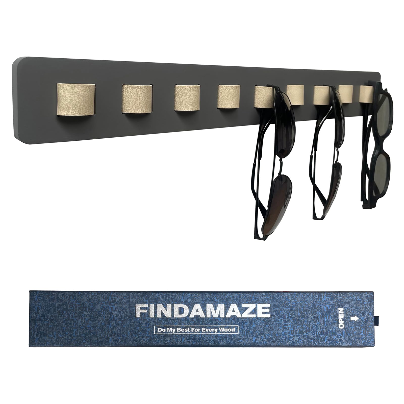 Wooden Wall Mounted Sunglasses Organizer - Stylish Sunglass Holder & Glasses Rack for Home Decor (Gray, 1pc) - Perfect for Bedroom, Bathroom, Entryway & Closet Organization