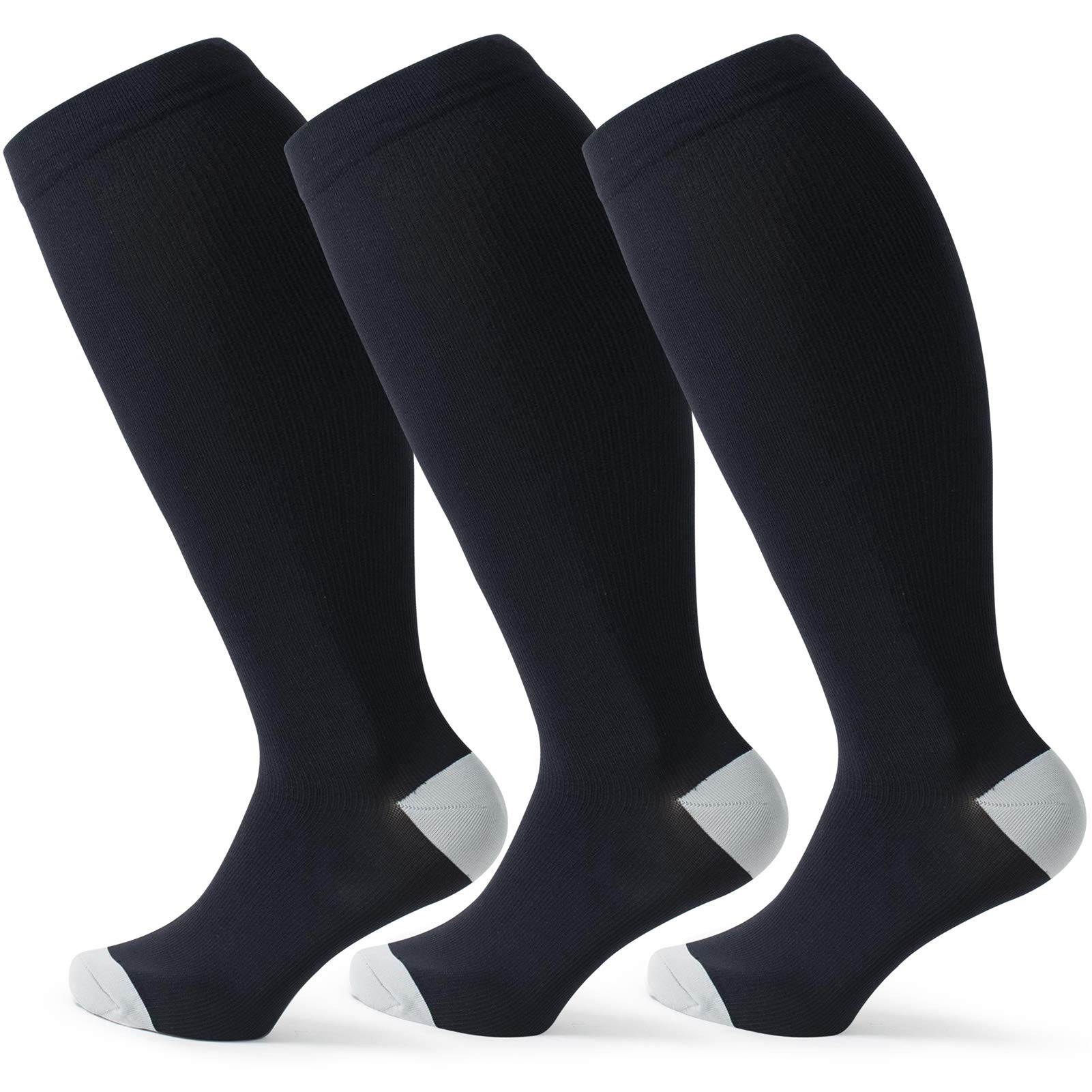 Extra Wide Calf Compression Socks for Women & Men - 15-20 mmHg Support Socks for Nurses, Running, Pregnancy & Travel - Ideal for Long Shifts, Workouts & Airplane Flights