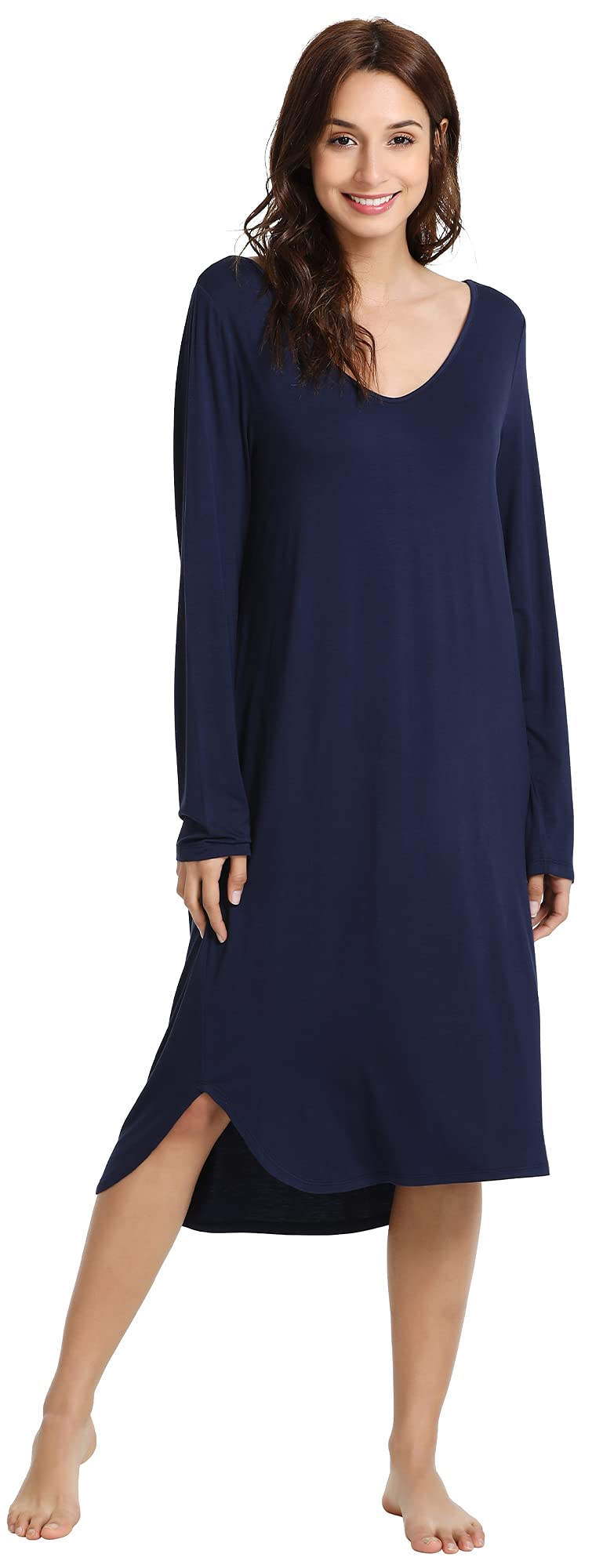 WiWi Bamboo Nightgowns for Women - Soft Long Sleeve Sleep Shirt, Comfy Loungewear & Sleepwear - Plus Size S-4X - Perfect for Relaxing at Home, Lounging & Overnight Stays