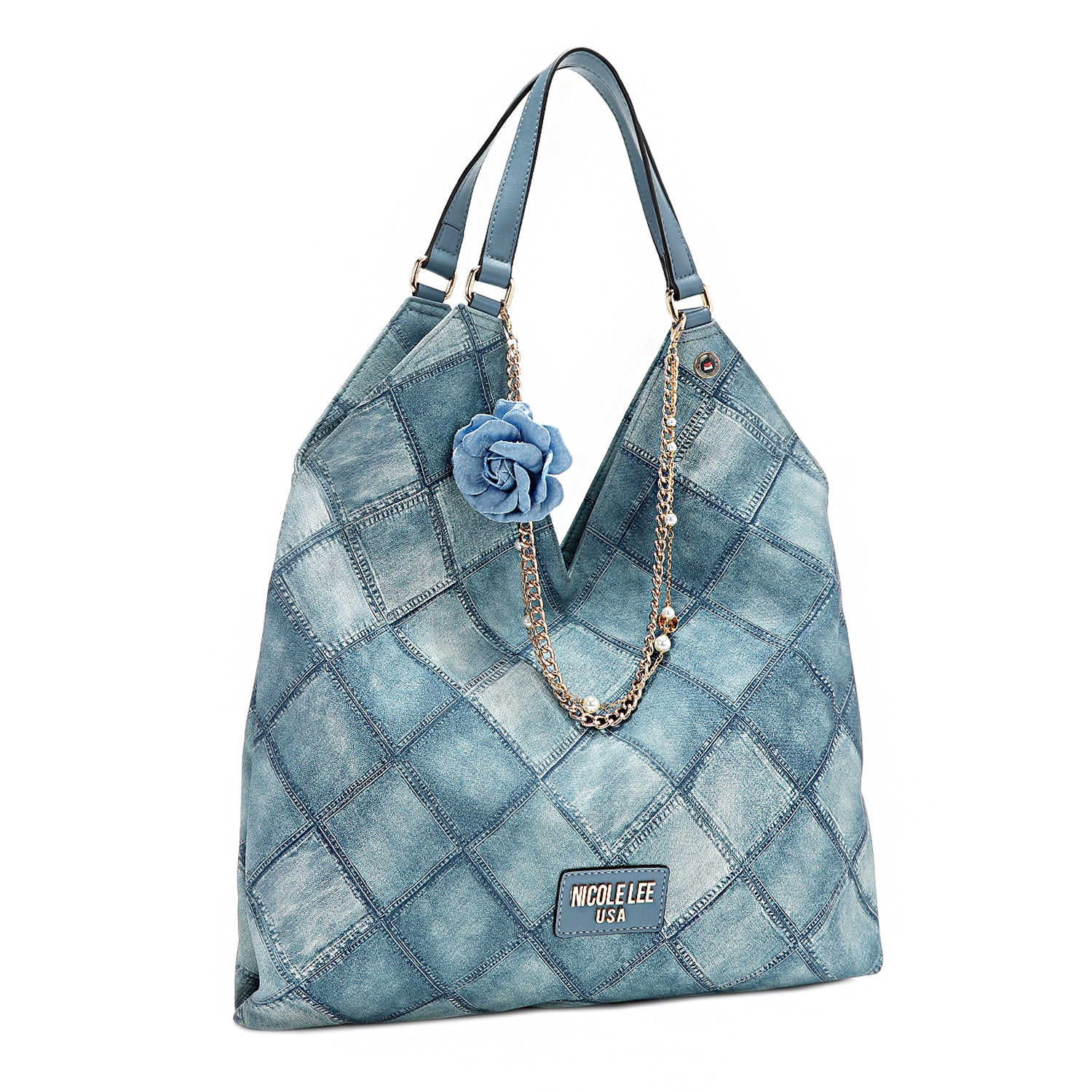 Blue Flower Large Shoulder Bag for Women - Stylish Crossbody Purse with Adjustable Strap, Perfect for Work, Travel & Everyday Use