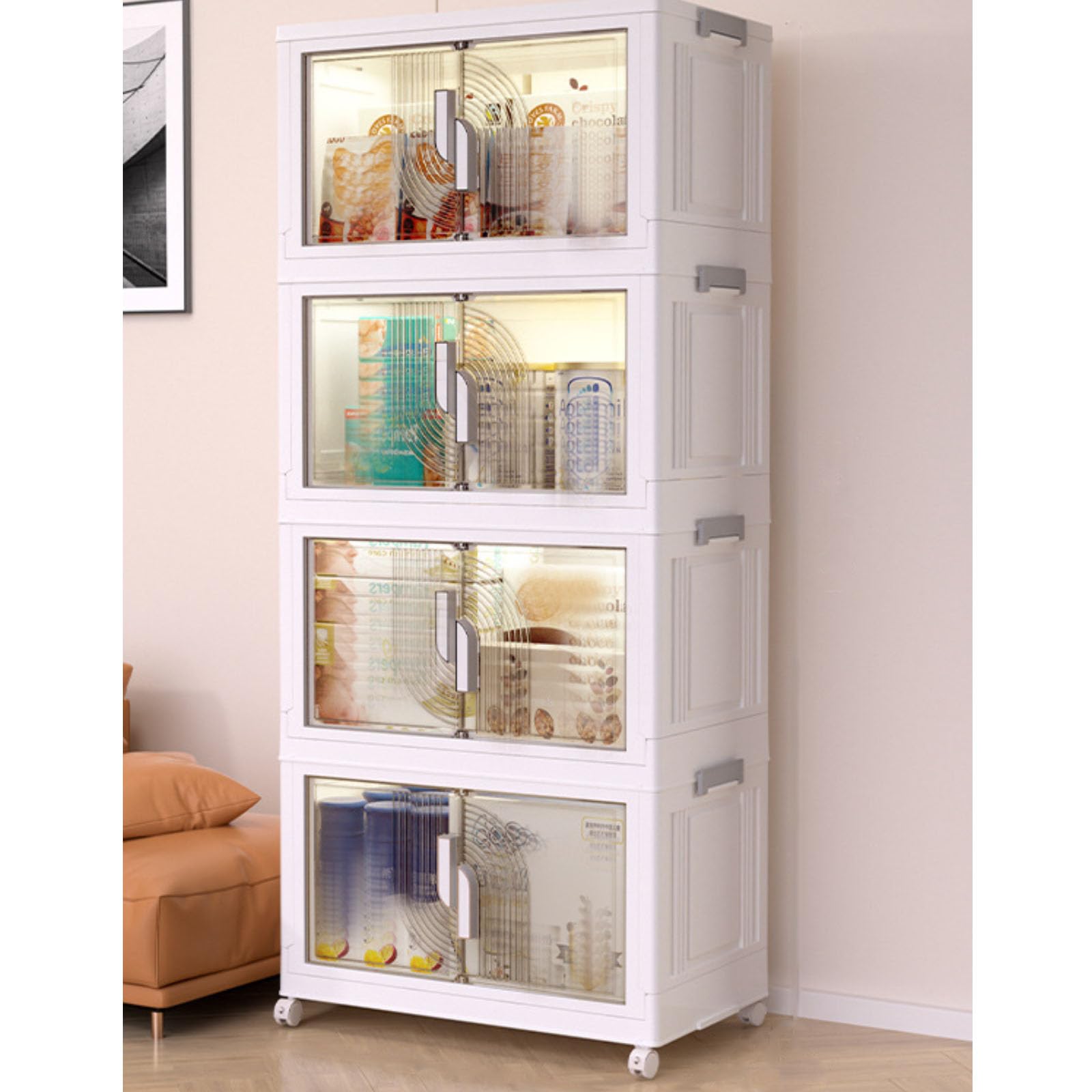 Stackable Plastic Storage Bins with Lids - Large White Foldable Storage Containers for Bedroom, Office & Study | Portable Organizer Boxes for Clothes, Toys & Home Organization