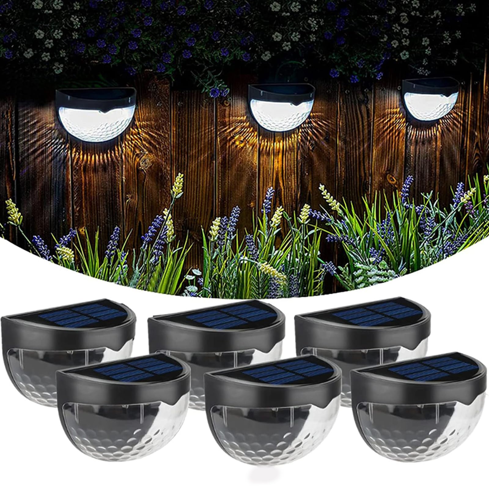 6 Pack Solar Fence Lights - Waterproof Outdoor Solar Powered Deck Lights for Fence, Stairs, Posts & Walls | Weatherproof Black Solar Lighting for Garden, Pathway & Backyard Decoration