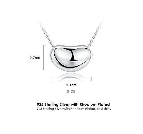 .925 Sterling Silver Bean Charm Necklace - Classic Forever Jewelry for Women, Minimalist Dainty Pendant Necklace for Everyday Wear, Gift for Her, Birthday, Anniversary, Valentine's Day